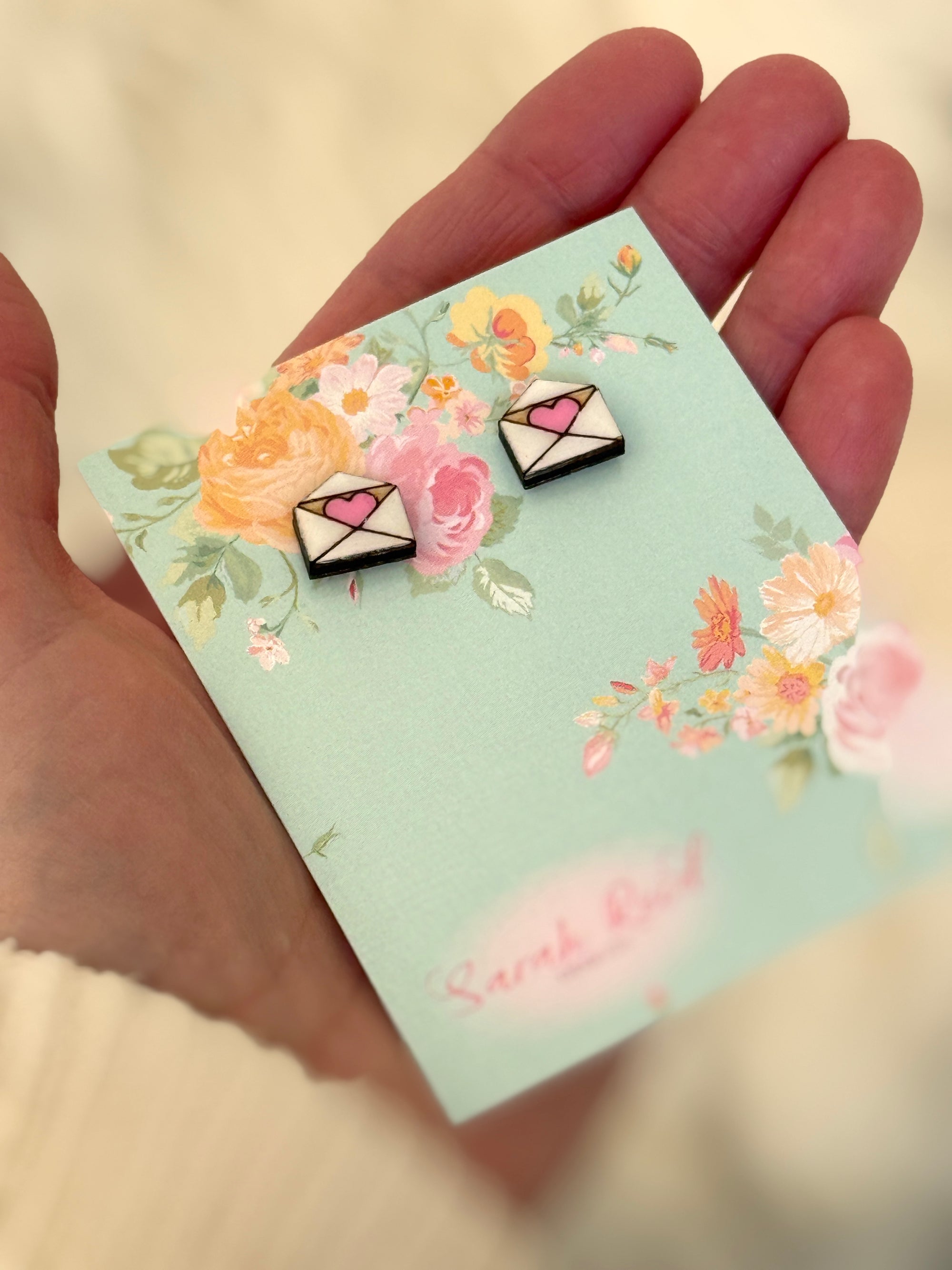 Pink Love Letter Studs