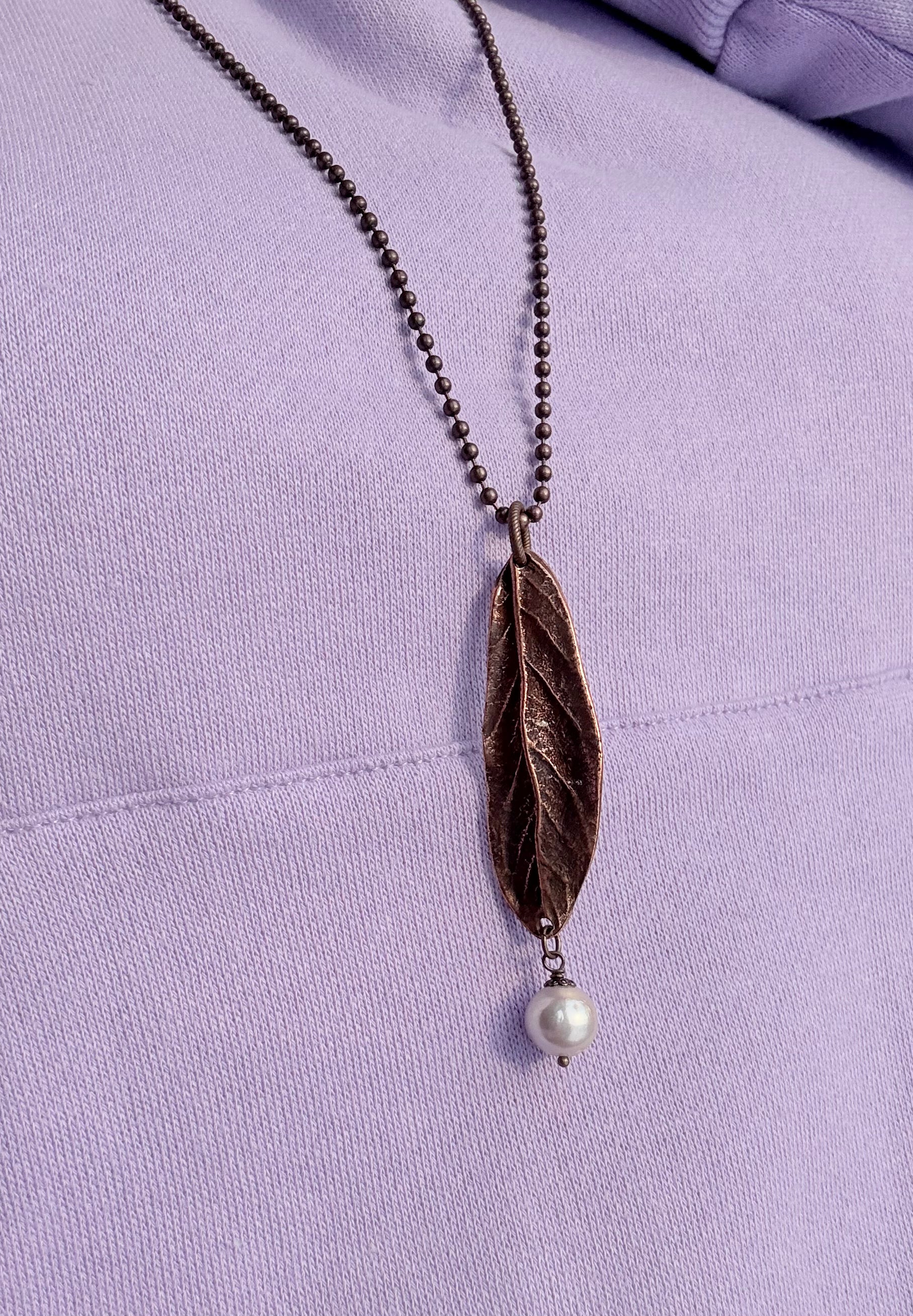 Rustic Pearl Leaf Necklace