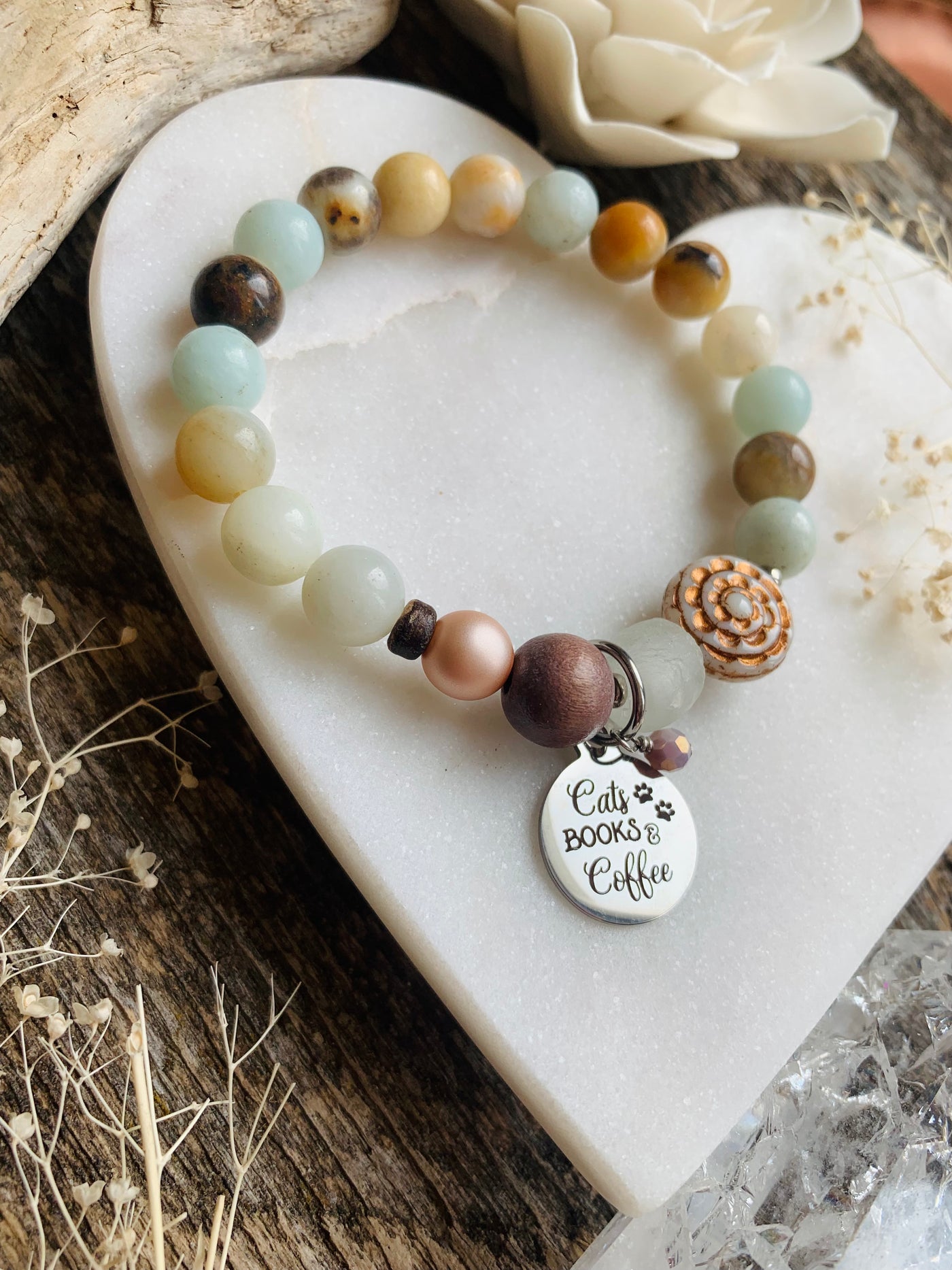 Cats, Books & Coffee Amazonite Bracelet