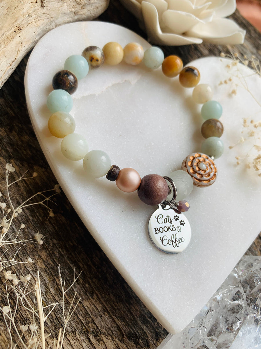 Cats, Books & Coffee Amazonite Bracelet