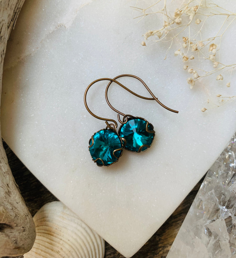 Blue Zircon Crystal Filigree Earrings