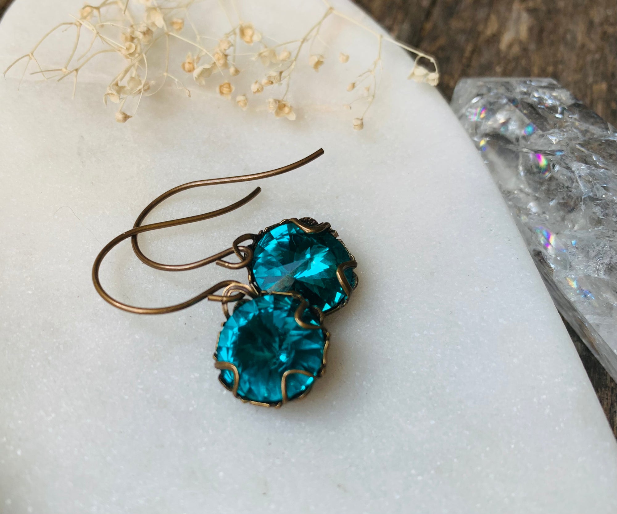 Blue Zircon Crystal Filigree Earrings