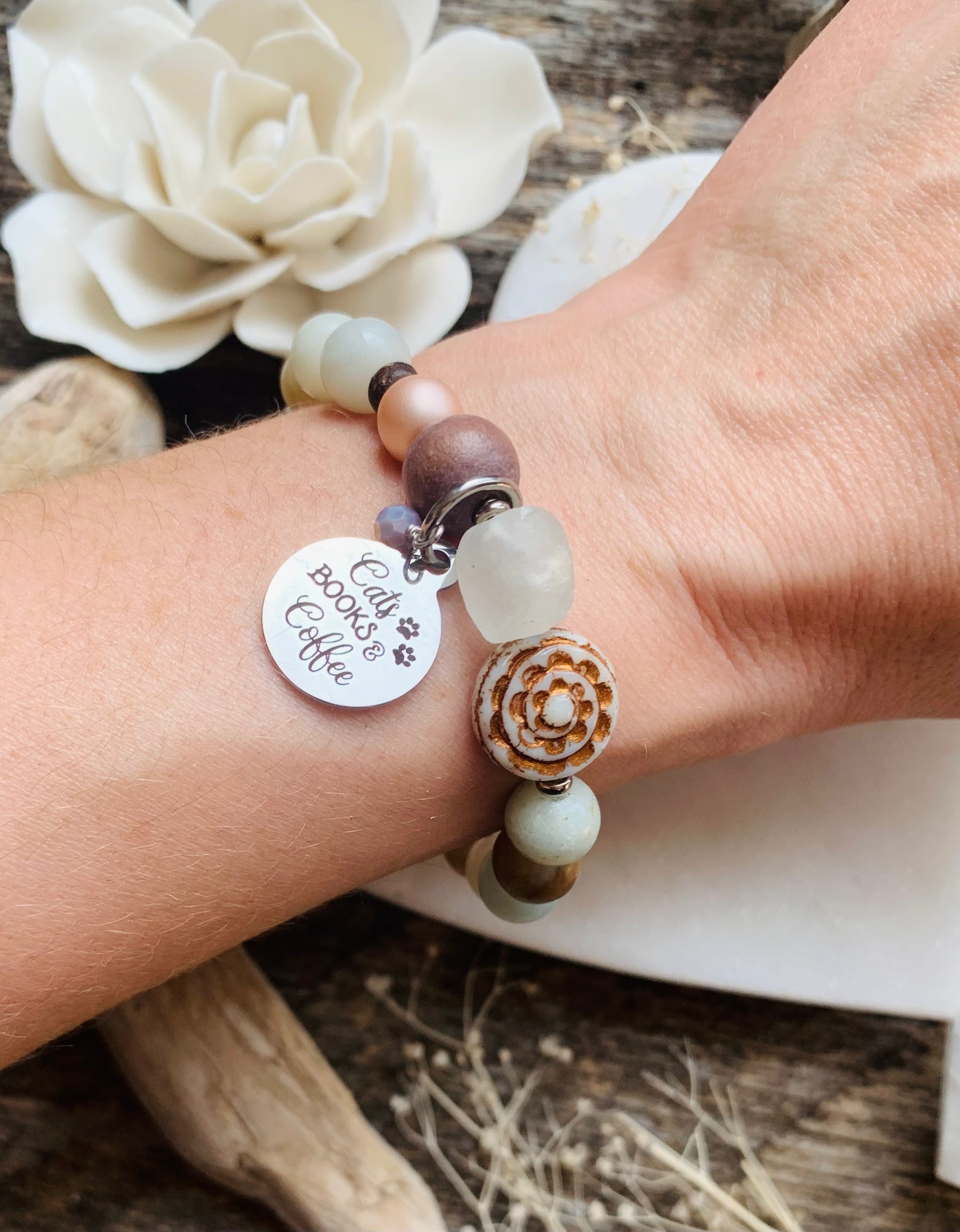 Cats, Books & Coffee Amazonite Bracelet