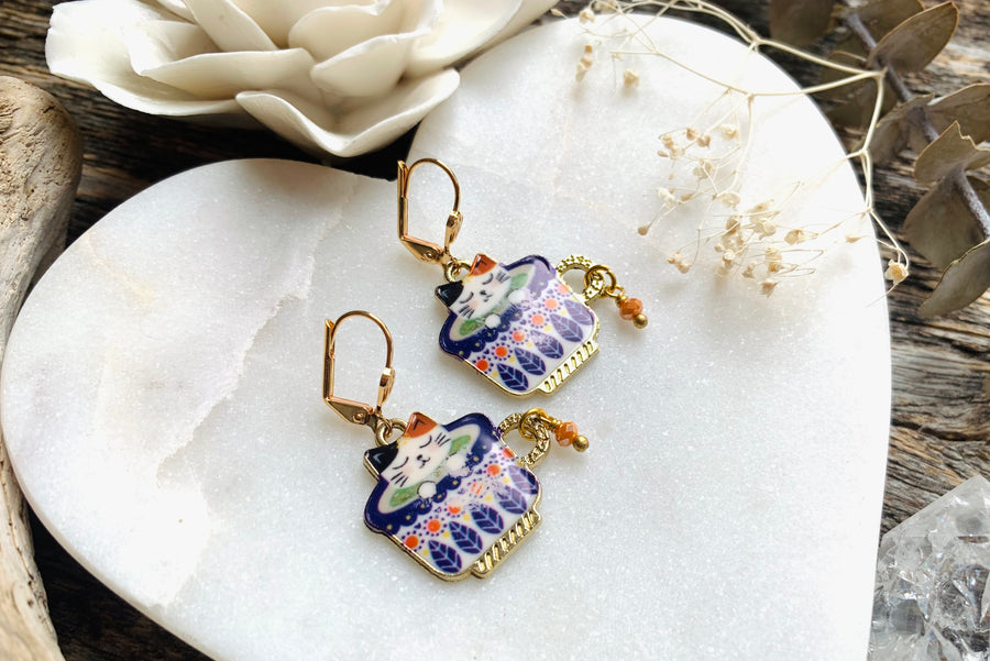 Tea Party Cat Earrings