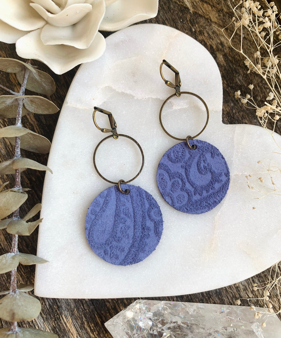 Lavender Paisley Sophia Leather Earrings