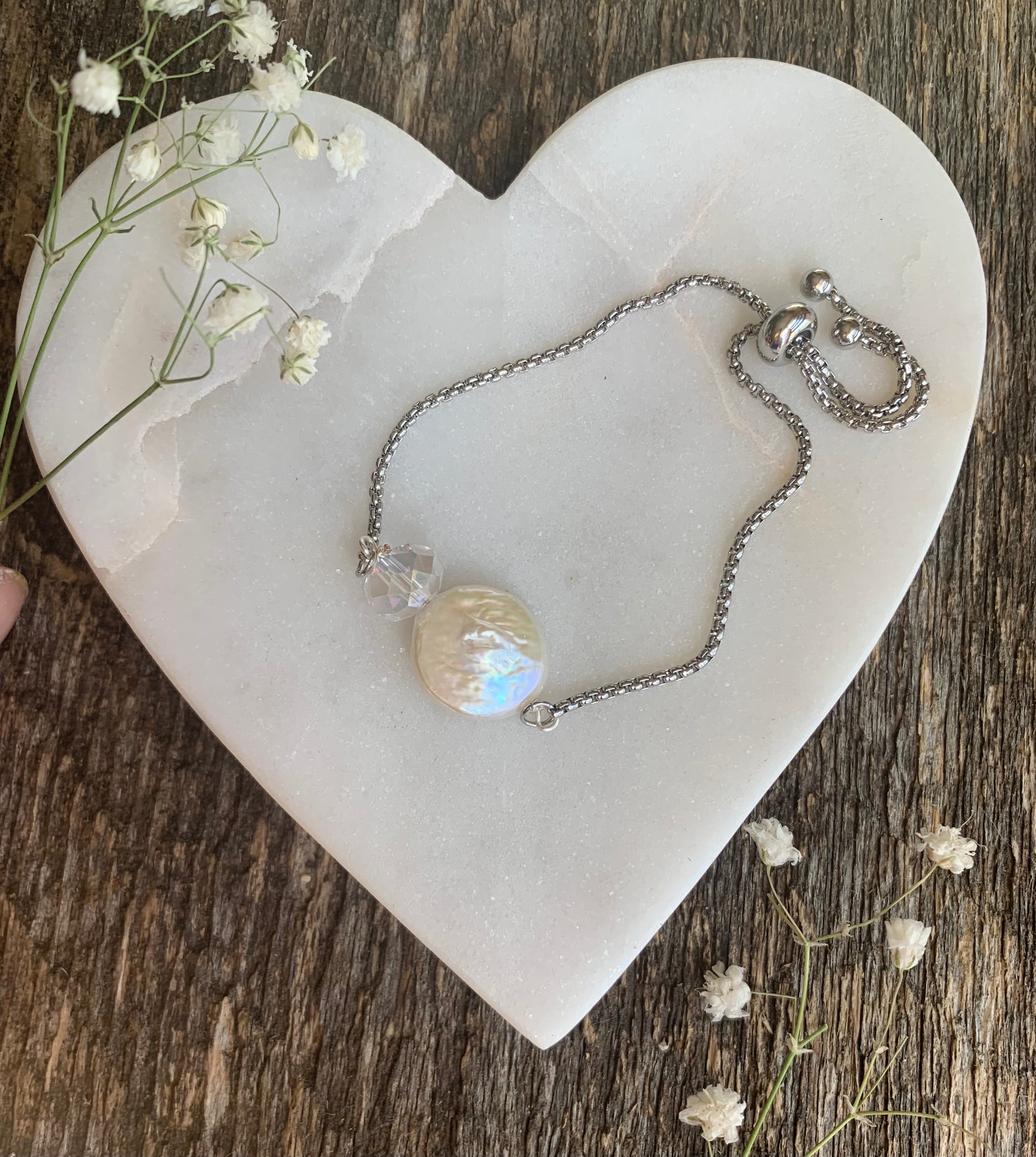 Freshwater Coin Pearl & Crystal Bracelet