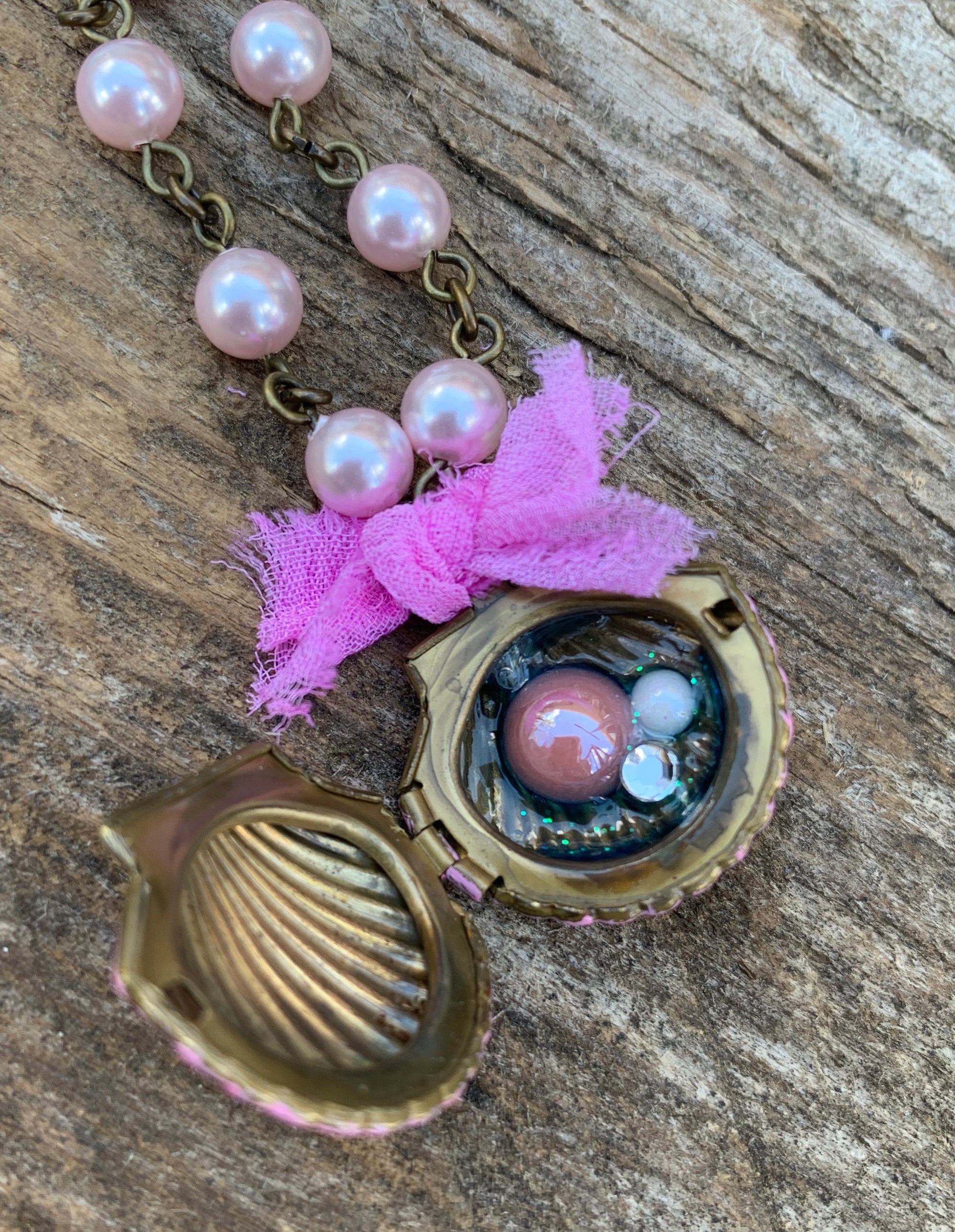 Amazonite Seashell Locket Necklace