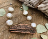 White Pearl Rustic Leaf Bracelet