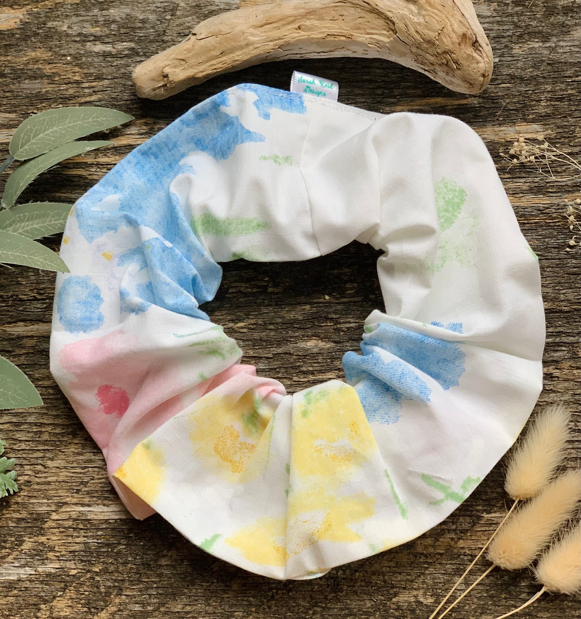 Large Vintage Spring Floral Hair Scrunchie