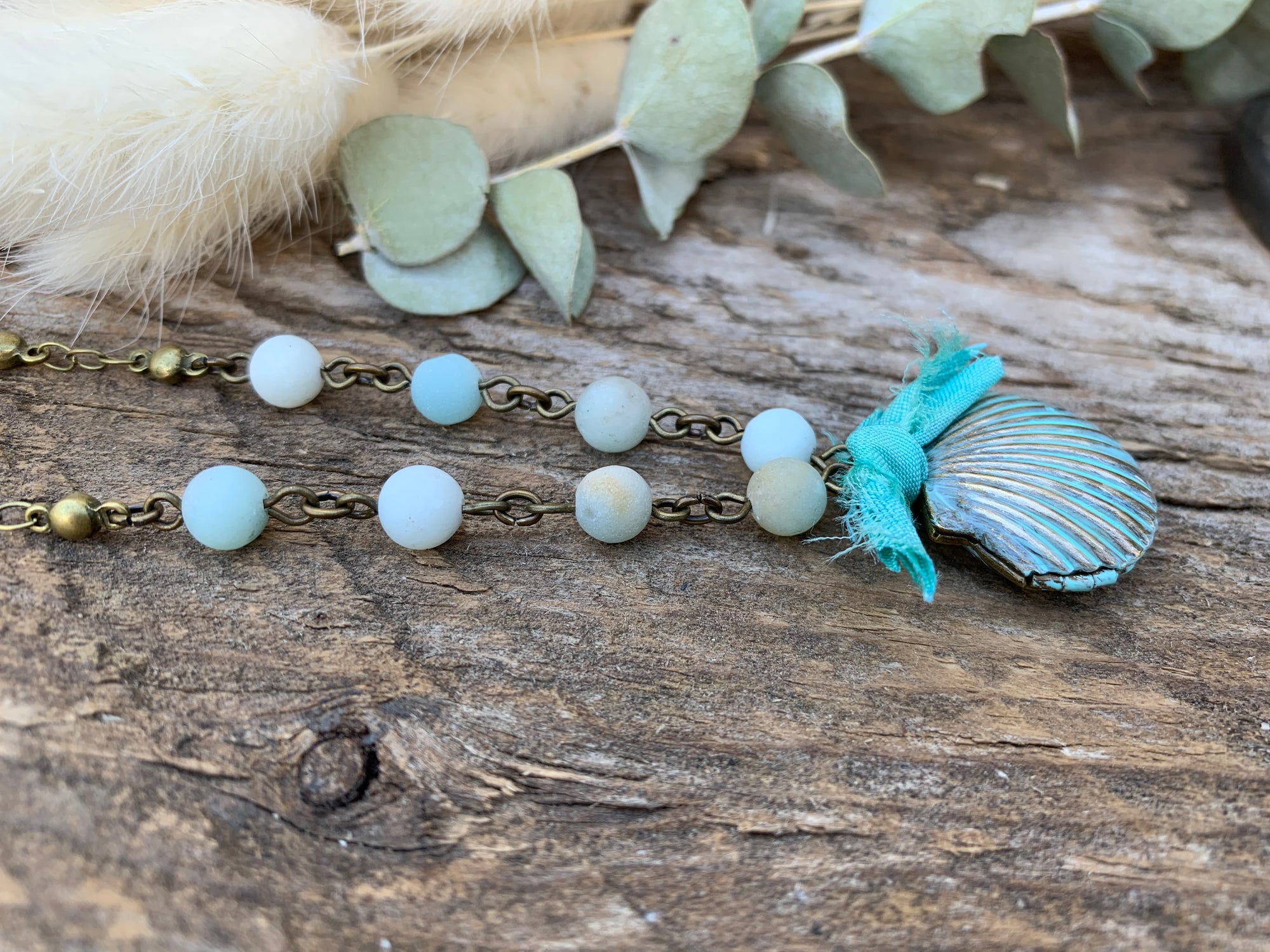 Amazonite Seashell Locket Necklace