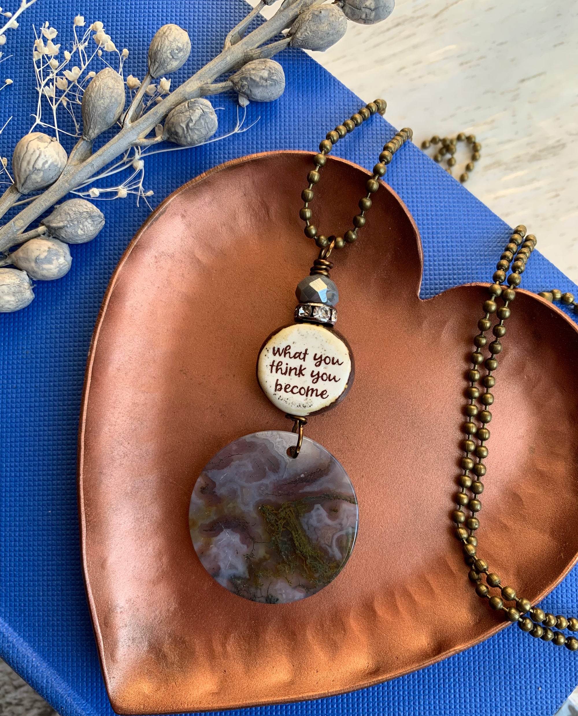 Gemstone Namaste Quote Necklace