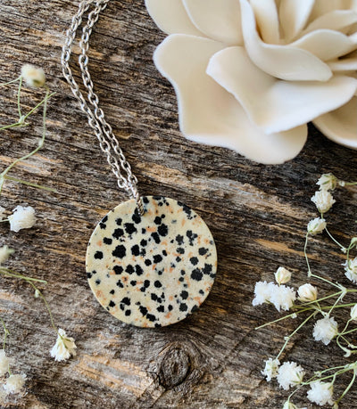 Dalmatian Jasper Gemstone Coin Necklace