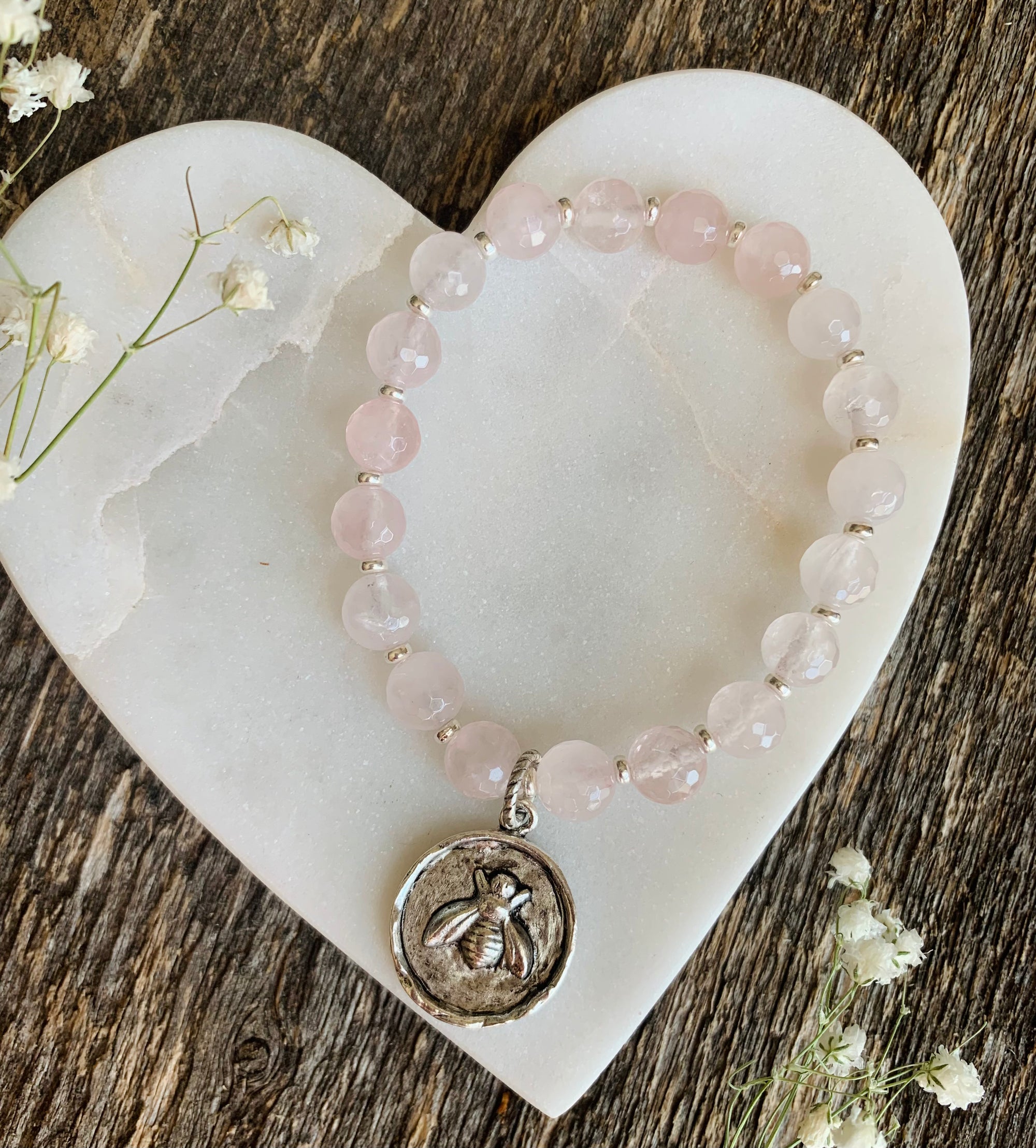 Rose Quartz Bee Medallion Bracelet