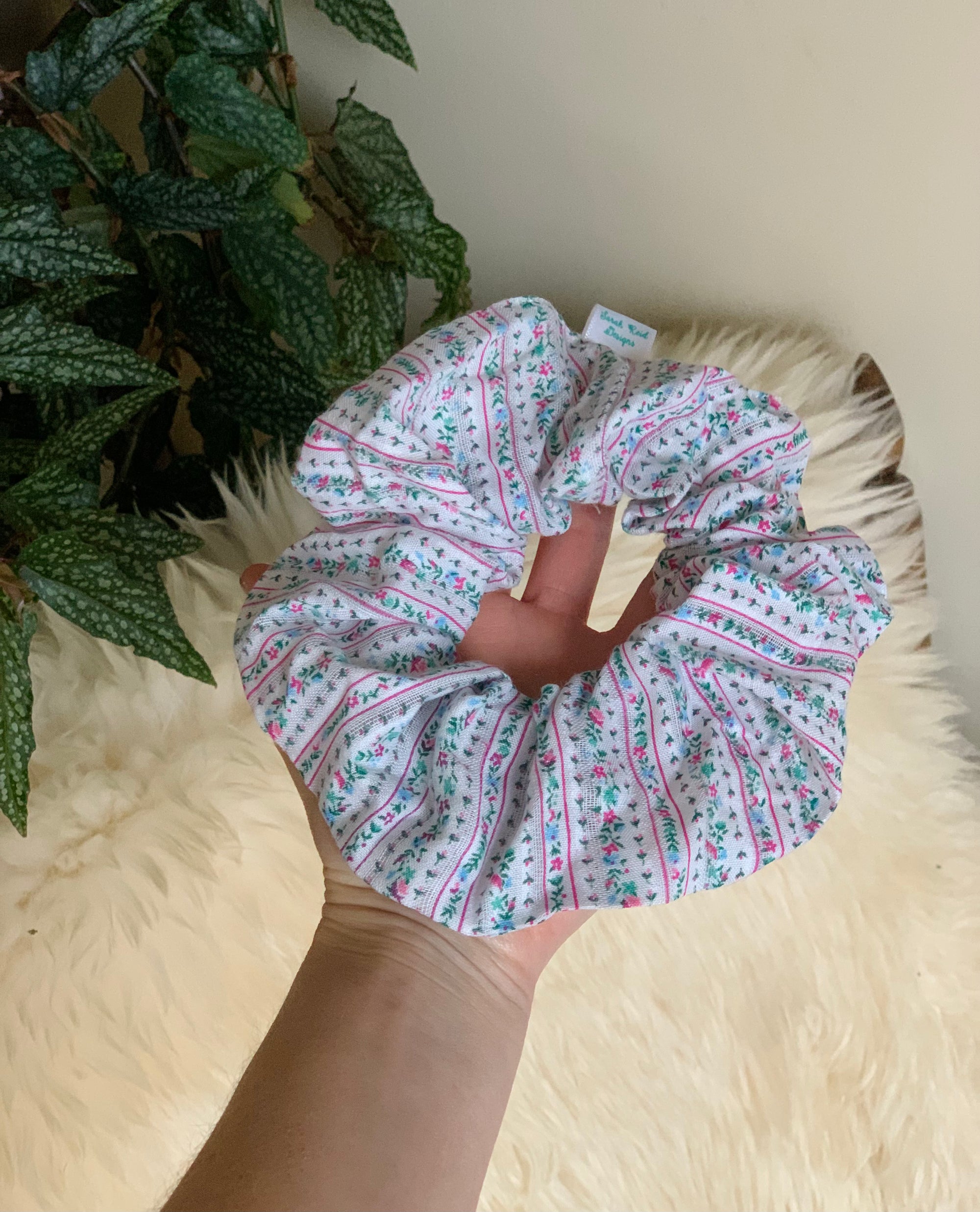 Large Vintage Cottage Floral Hair Scrunchie