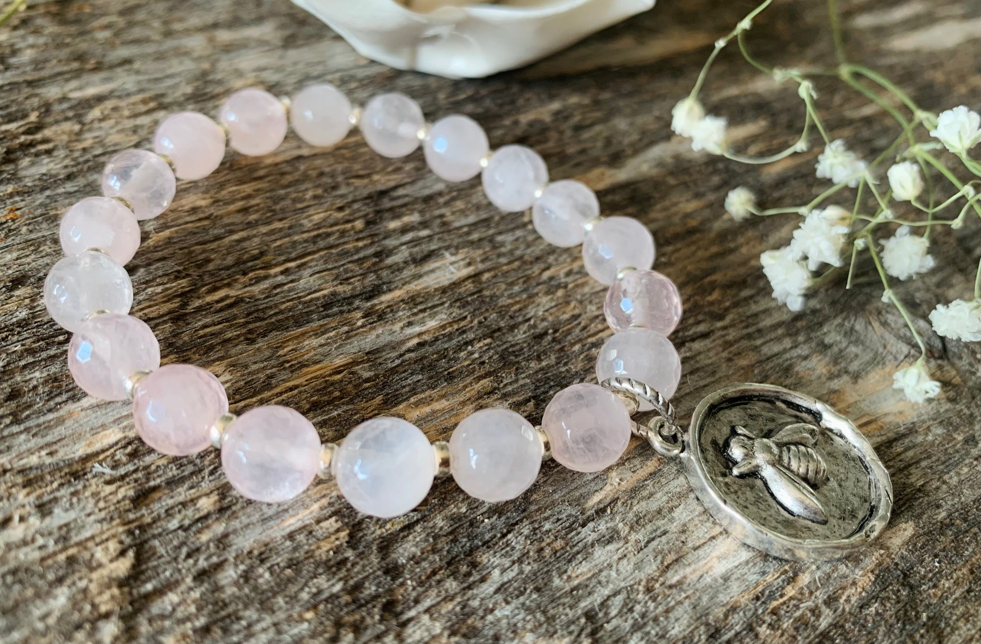 Rose Quartz Bee Medallion Bracelet