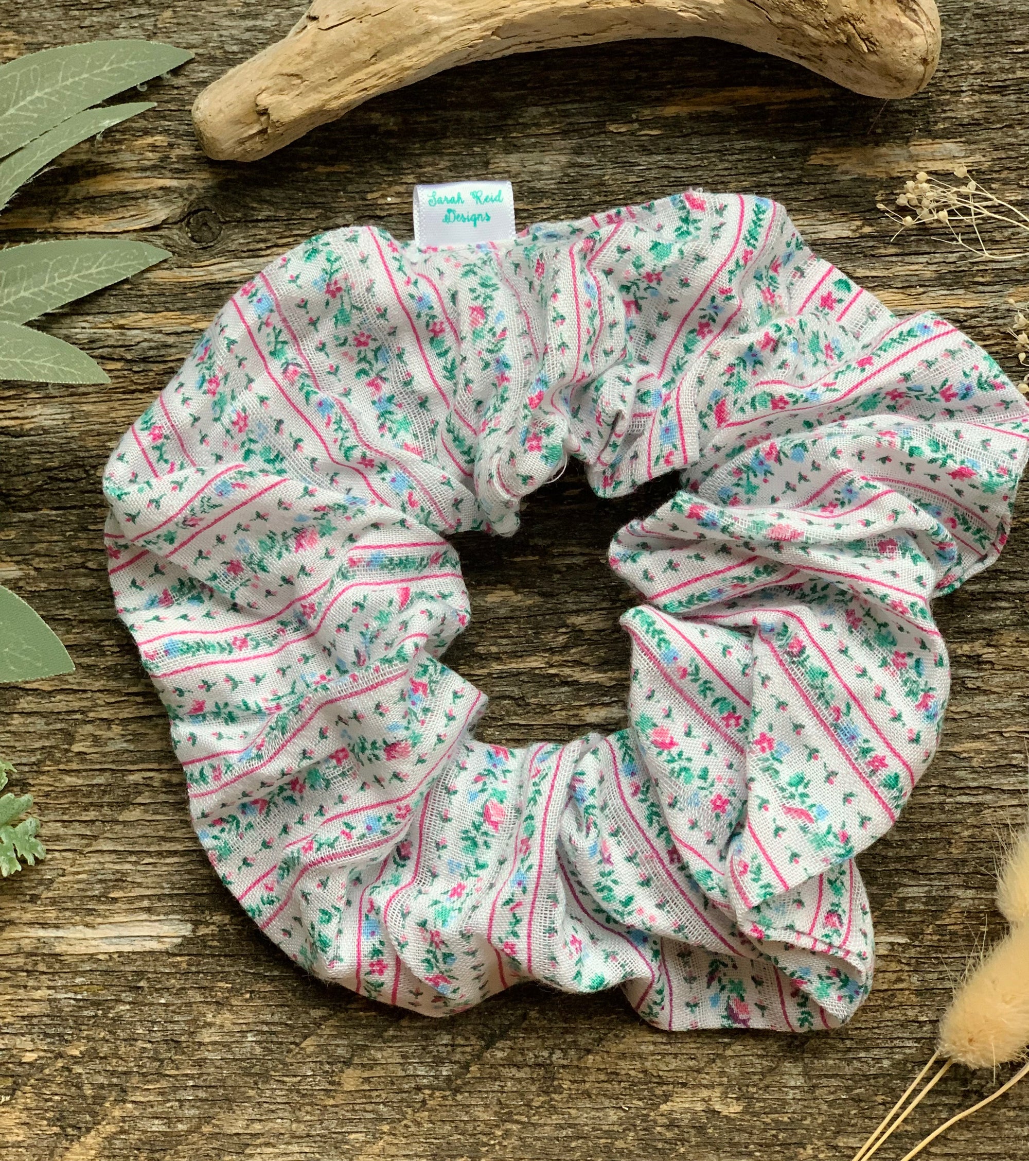 Large Vintage Cottage Floral Hair Scrunchie