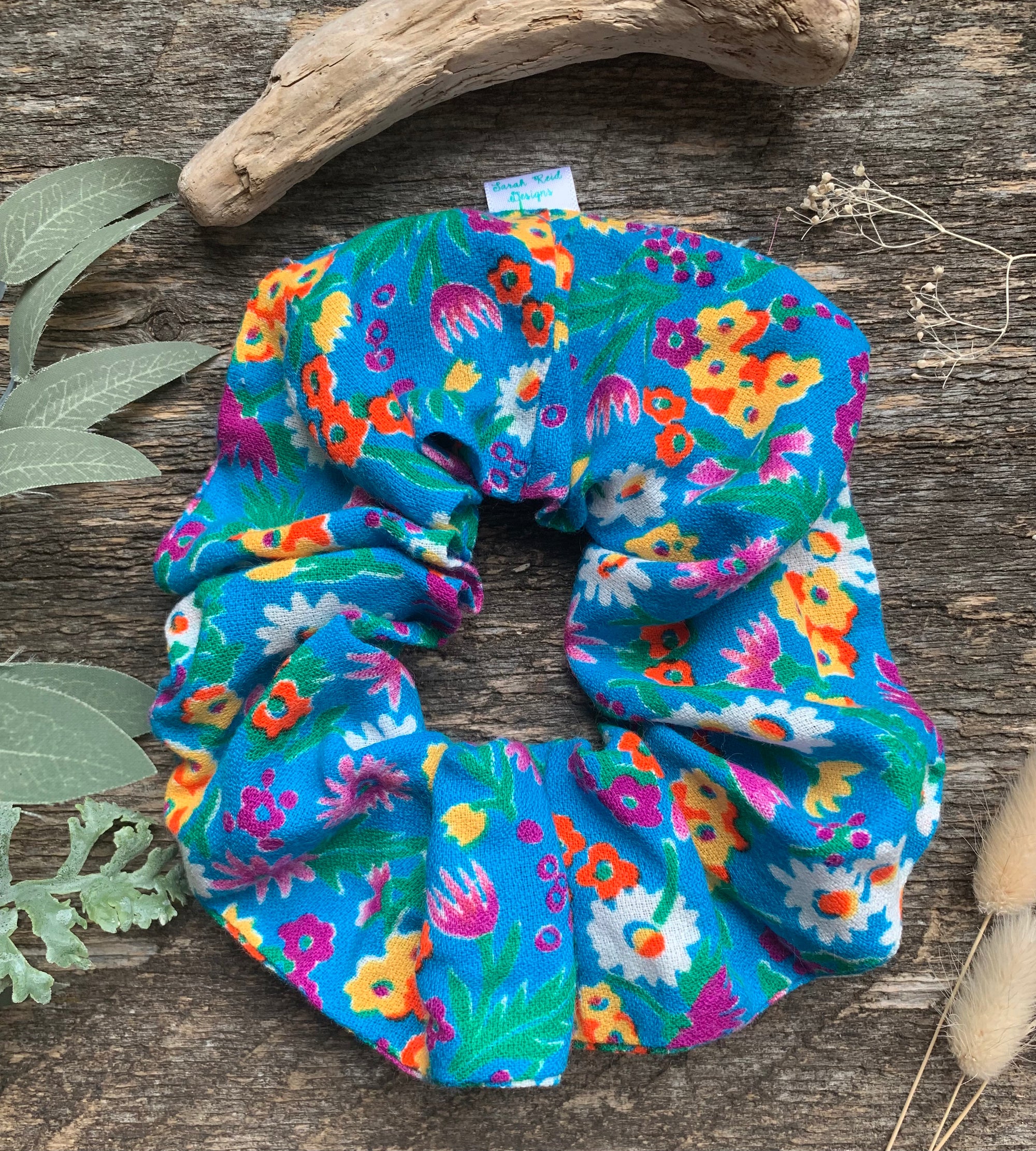Large Vintage Flower Child Hair Scrunchie