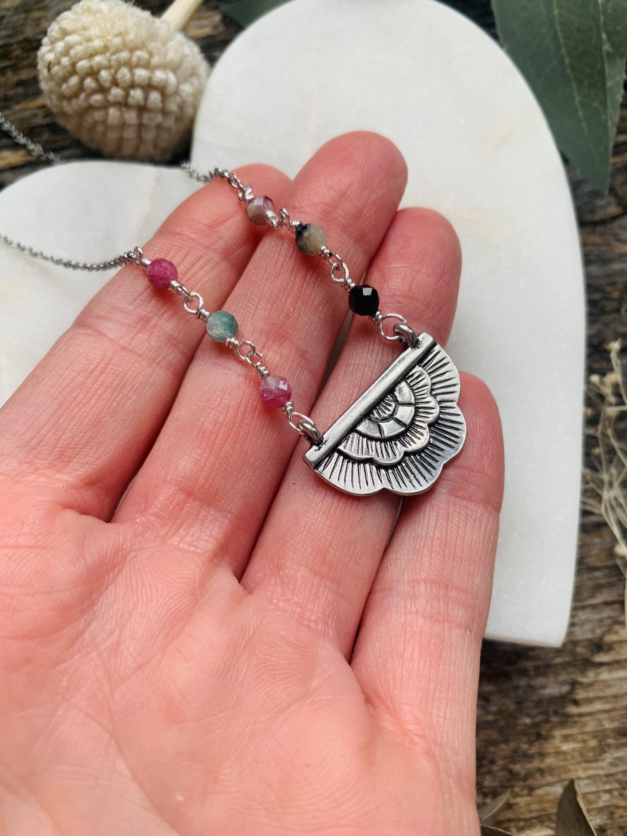 Rainbow Tourmaline Fan Necklace