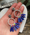 Rainbow Cobalt Feather Fringe Hoops