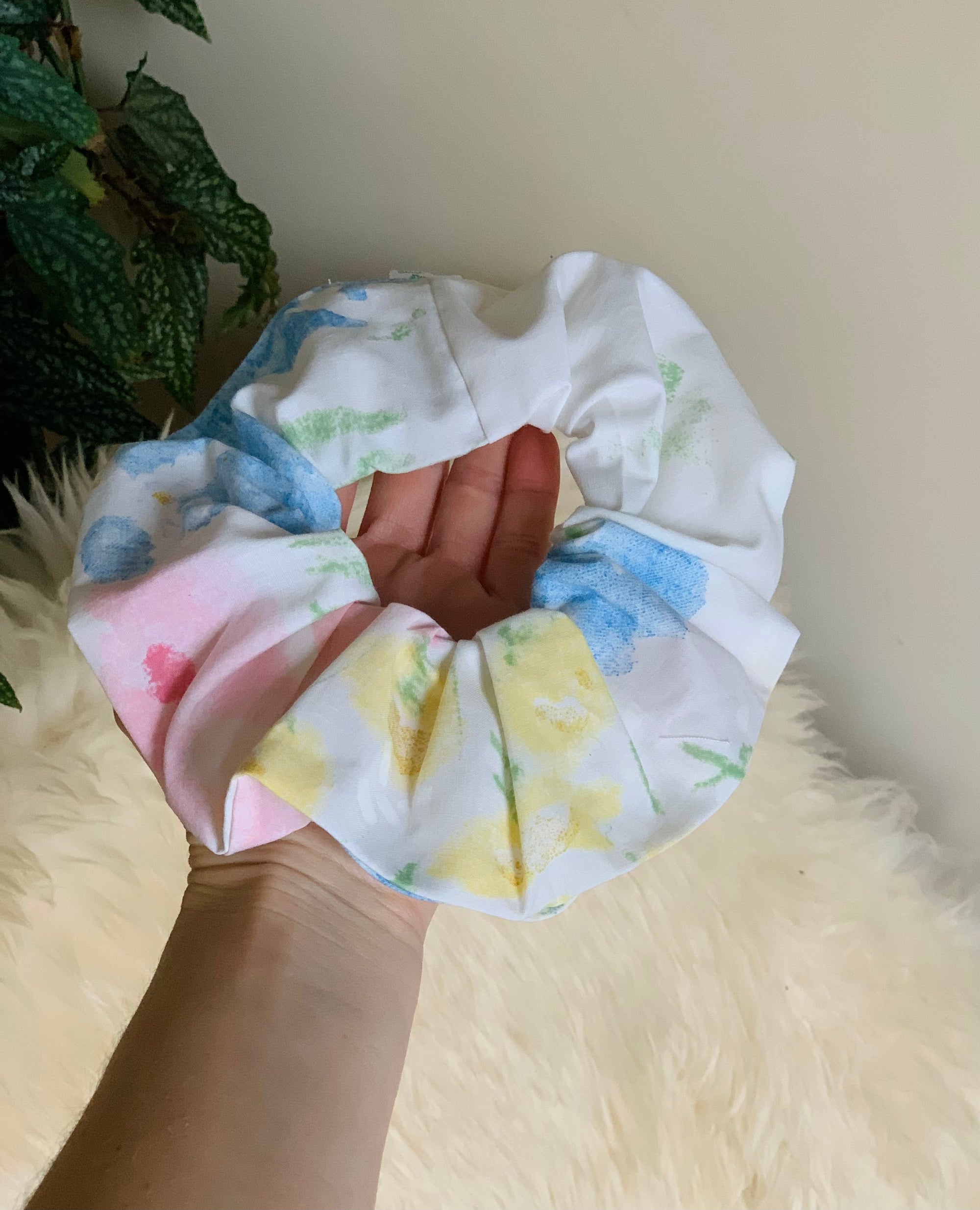 Large Vintage Spring Floral Hair Scrunchie