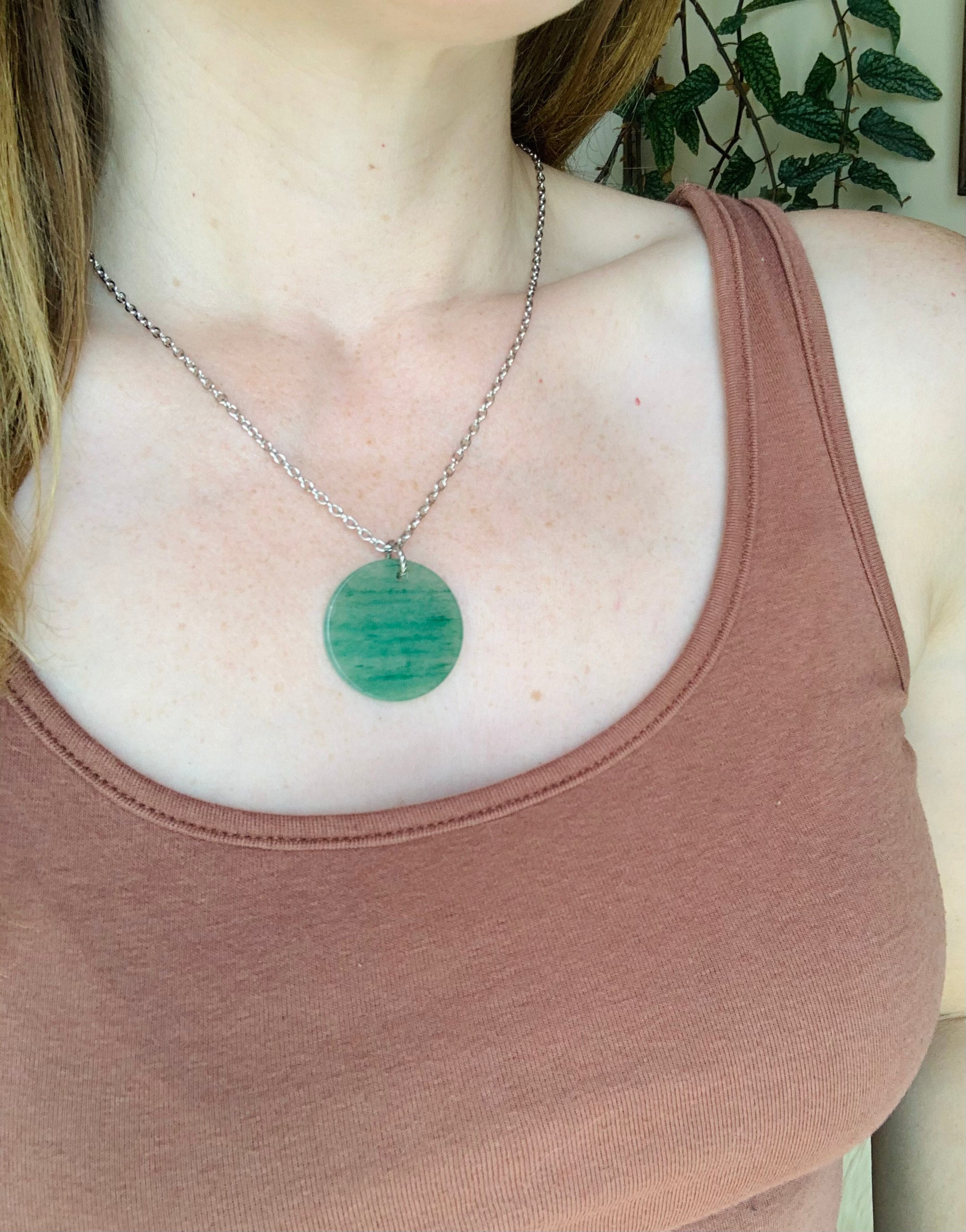Green Aventurine Gemstone Coin Necklace