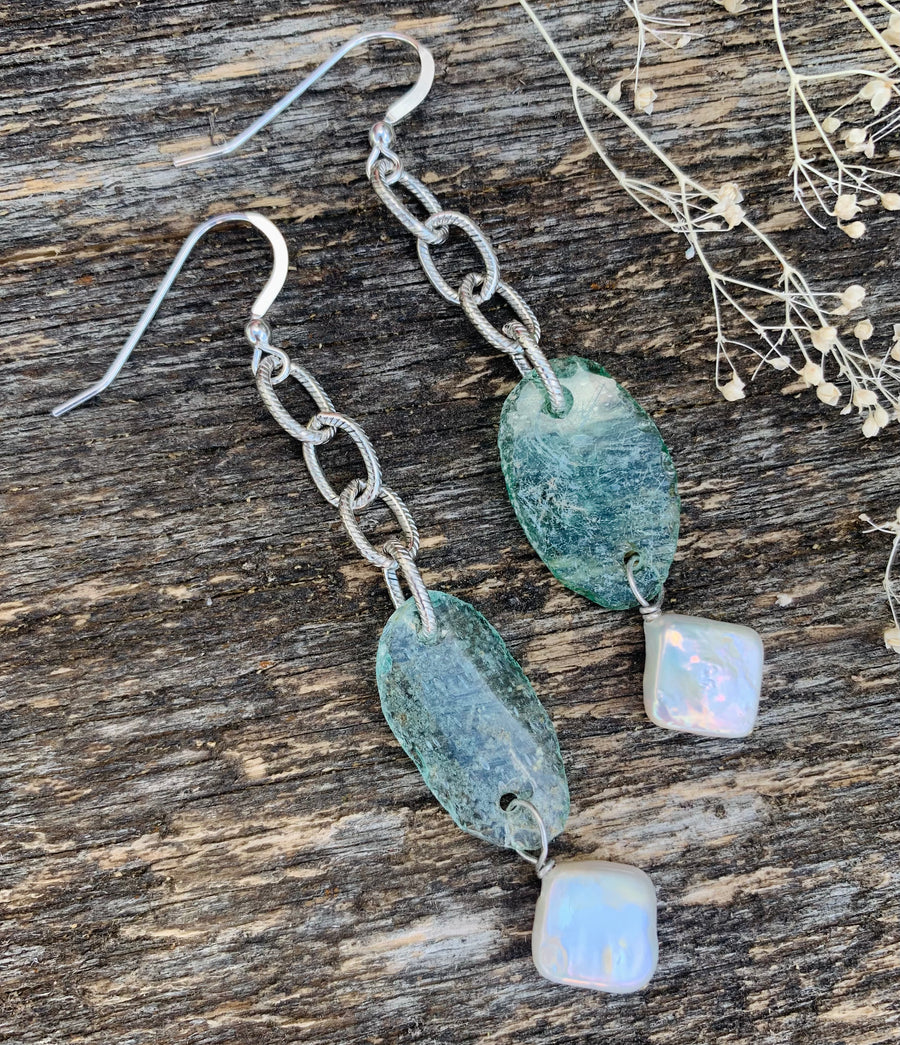 Ancient Roman Glass & Pearl Earrings