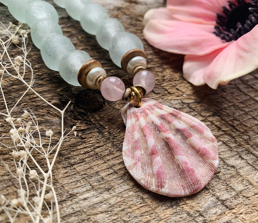 African Glass Seashell Necklace