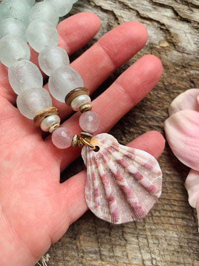 African Glass Seashell Necklace