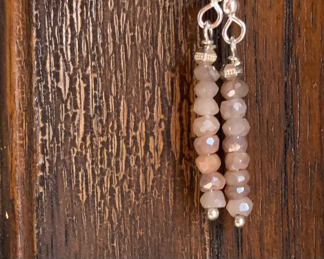 Petite Peach Moonstone Dangle Earrings