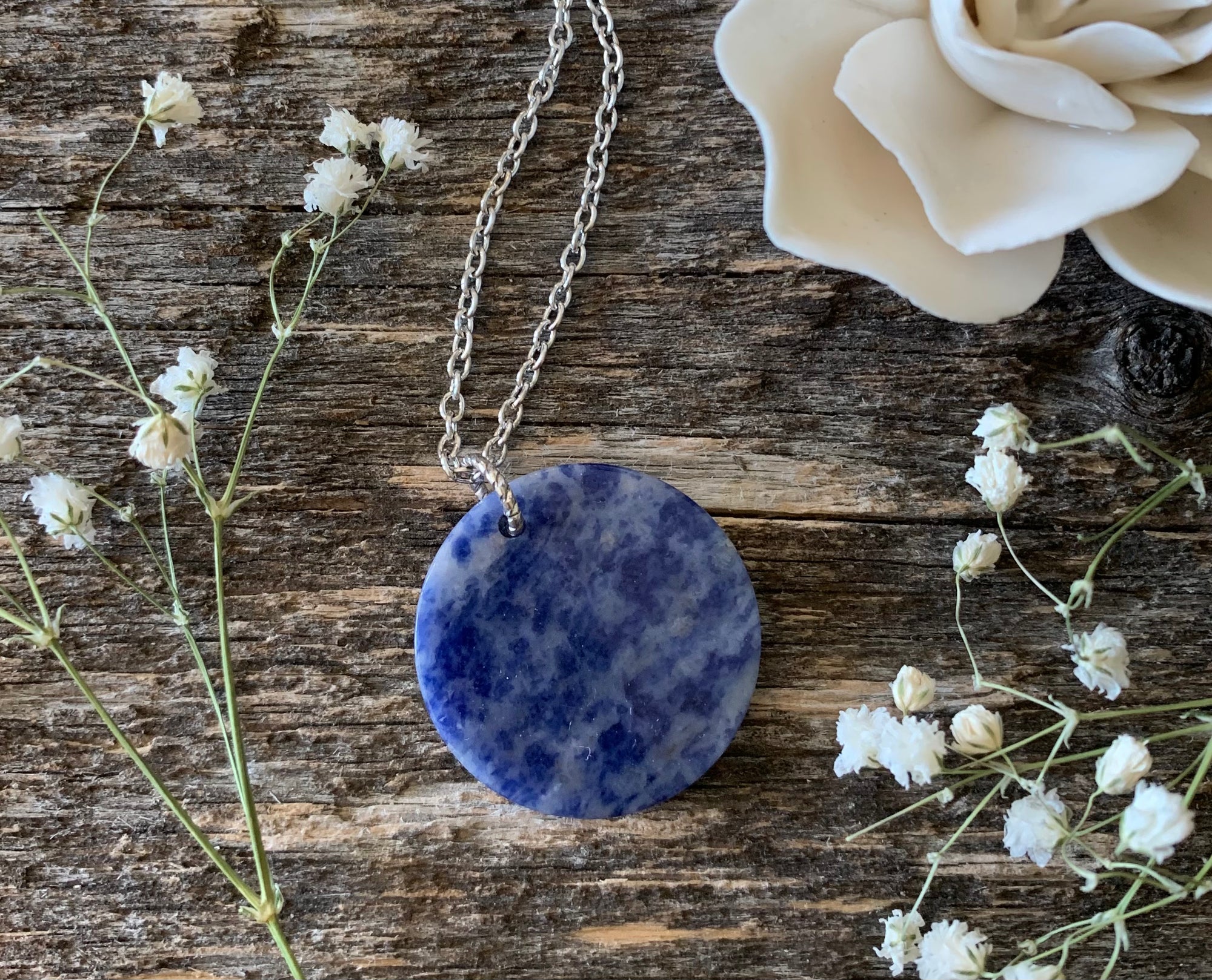 Blue Sodalite Gemstone Coin Necklace