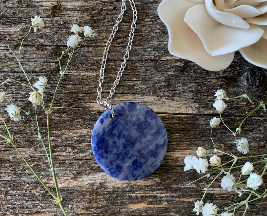 Blue Sodalite Gemstone Coin Necklace