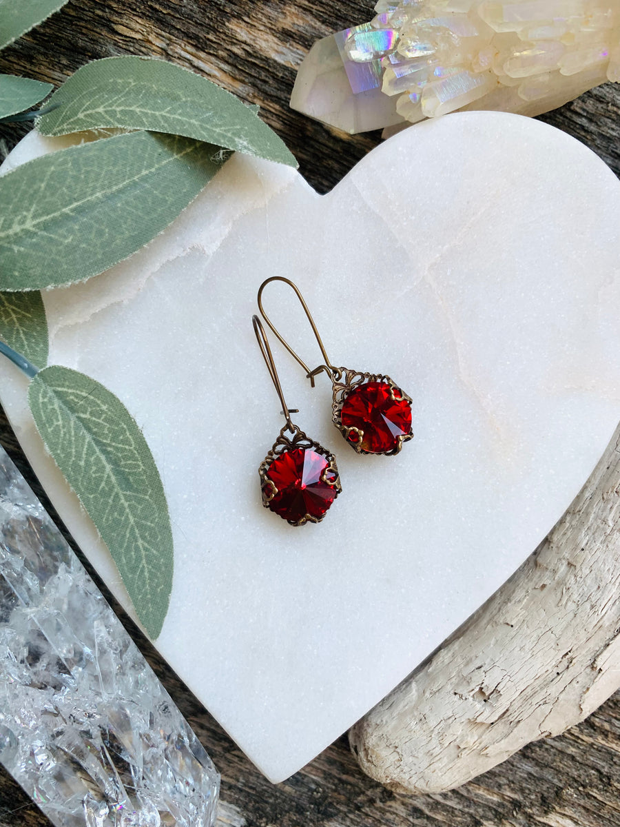 Scarlet Crystal Filigree Earrings