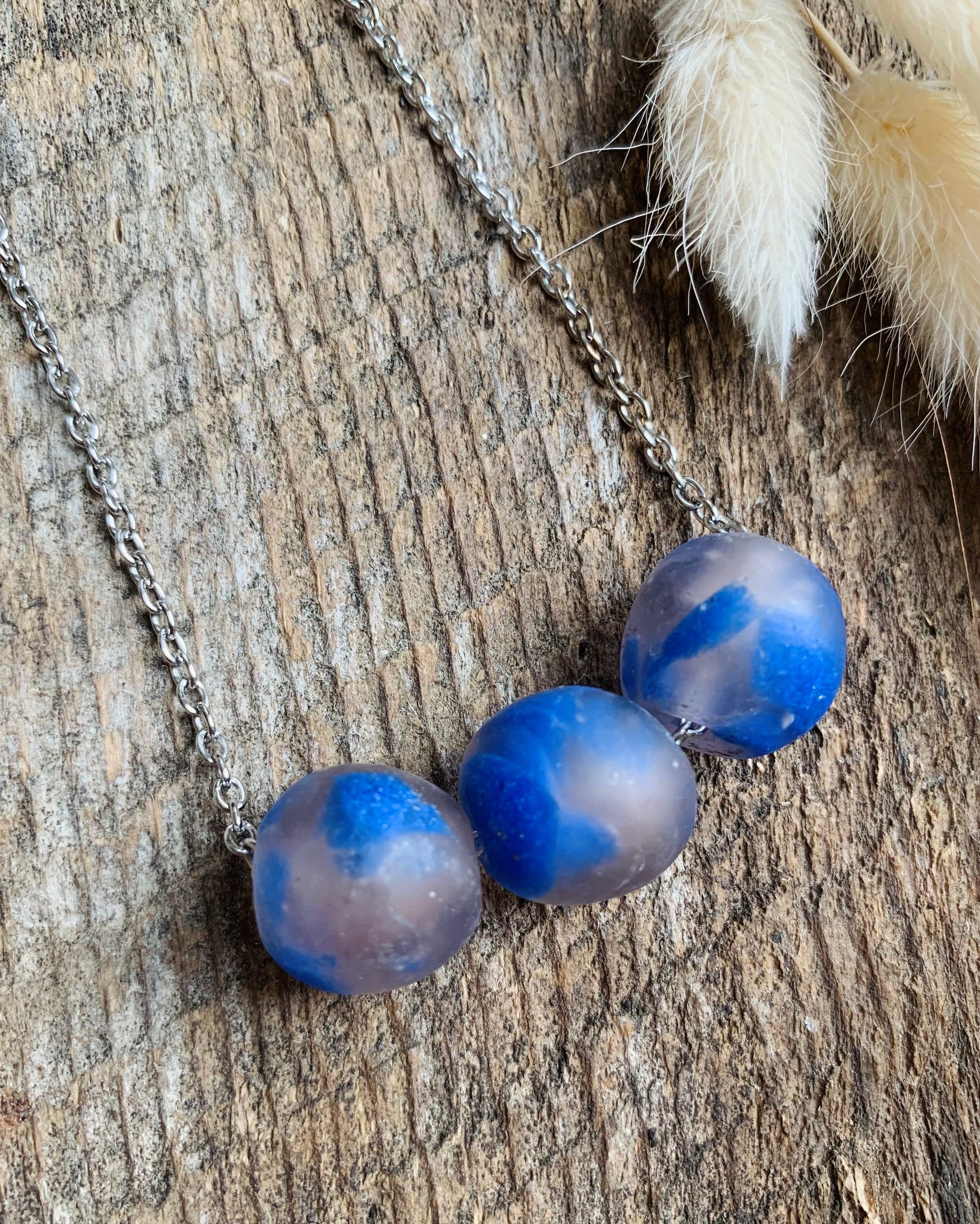 Pink & Blue African Glass Necklace