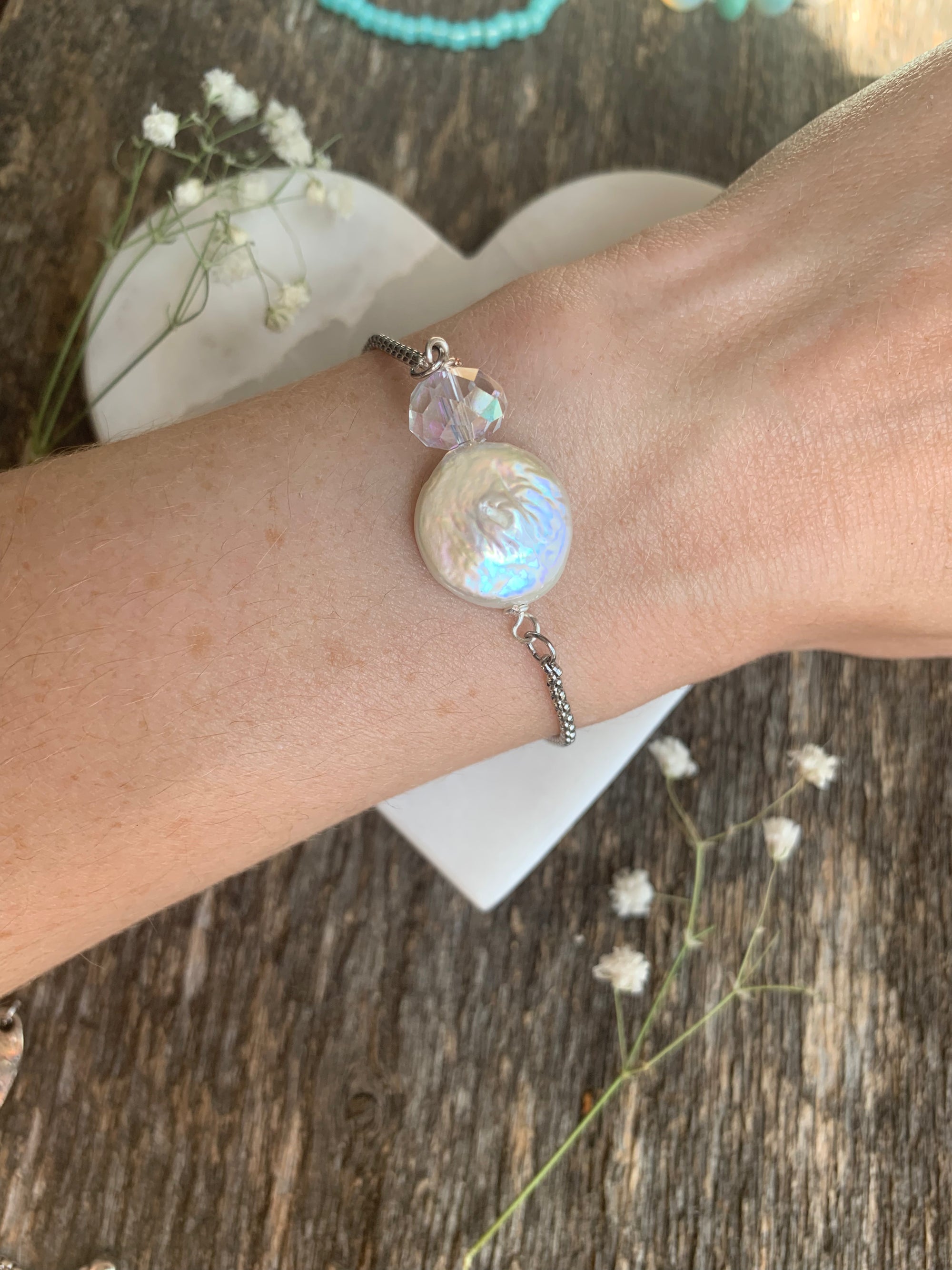 Sliding Pearl & Crystal Bracelet