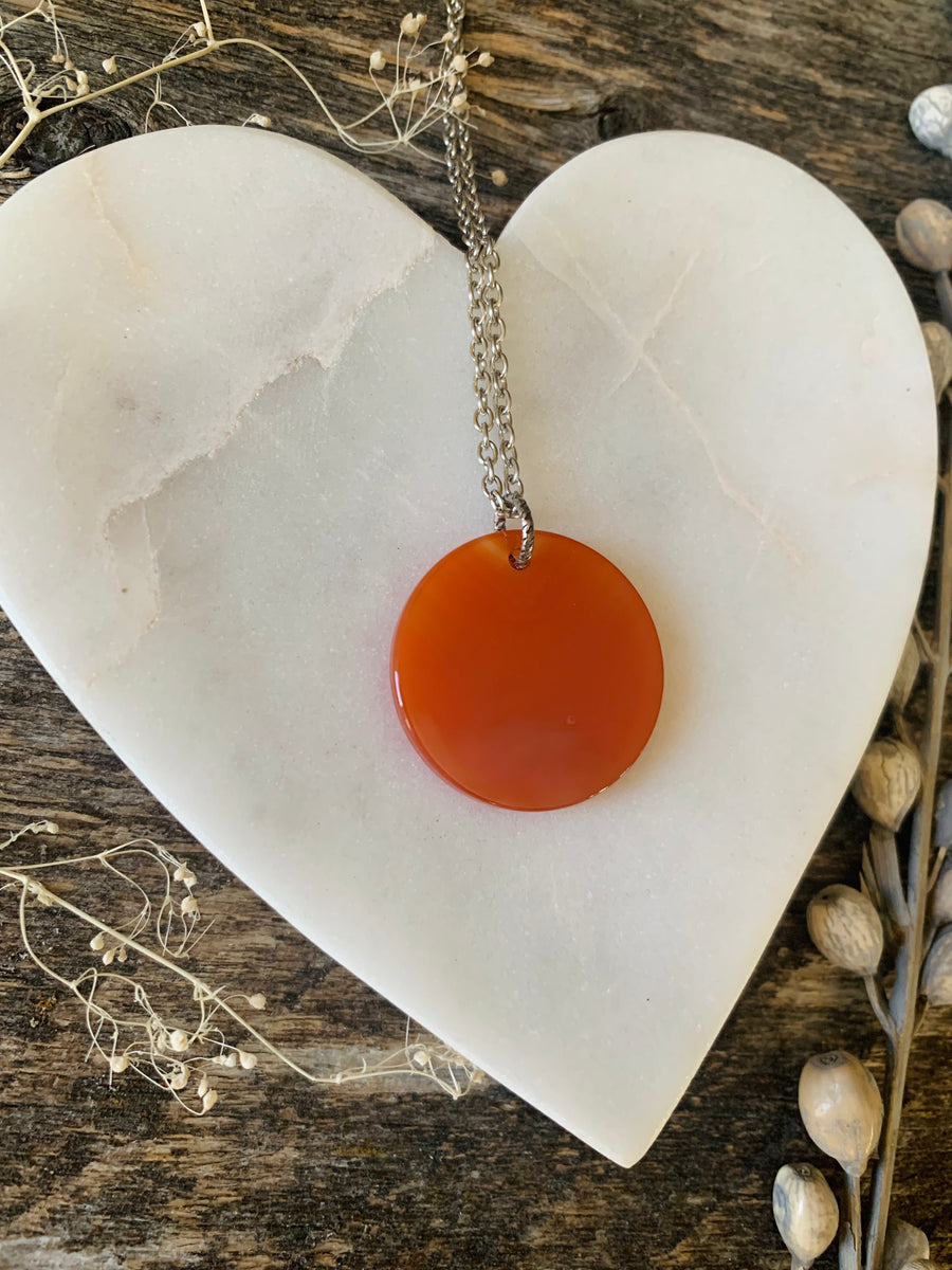 Carnelian Gemstone Coin Necklace