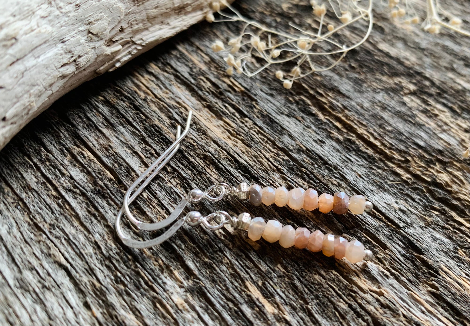 Petite Peach Moonstone Dangle Earrings