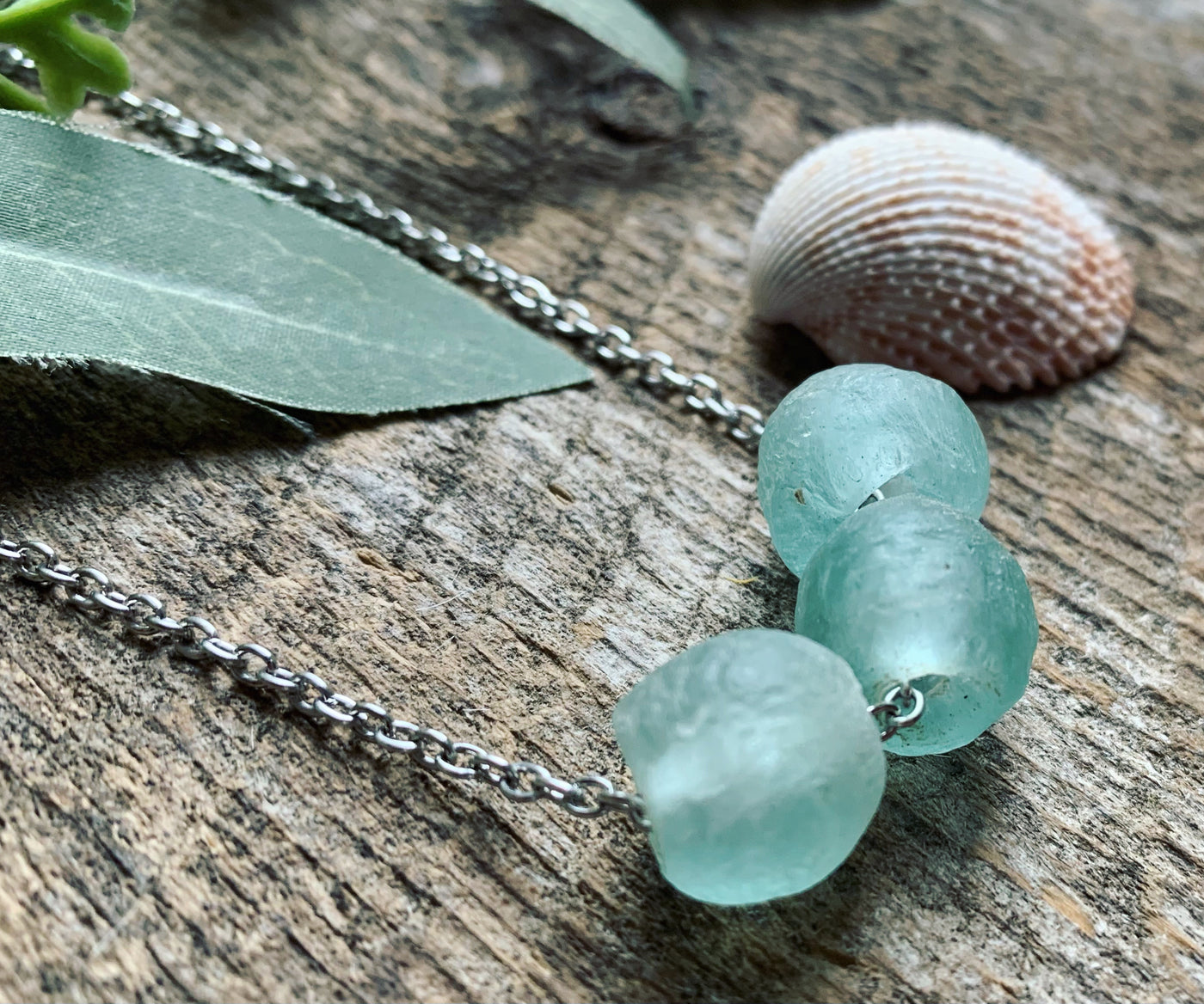 Aqua African Glass Necklace