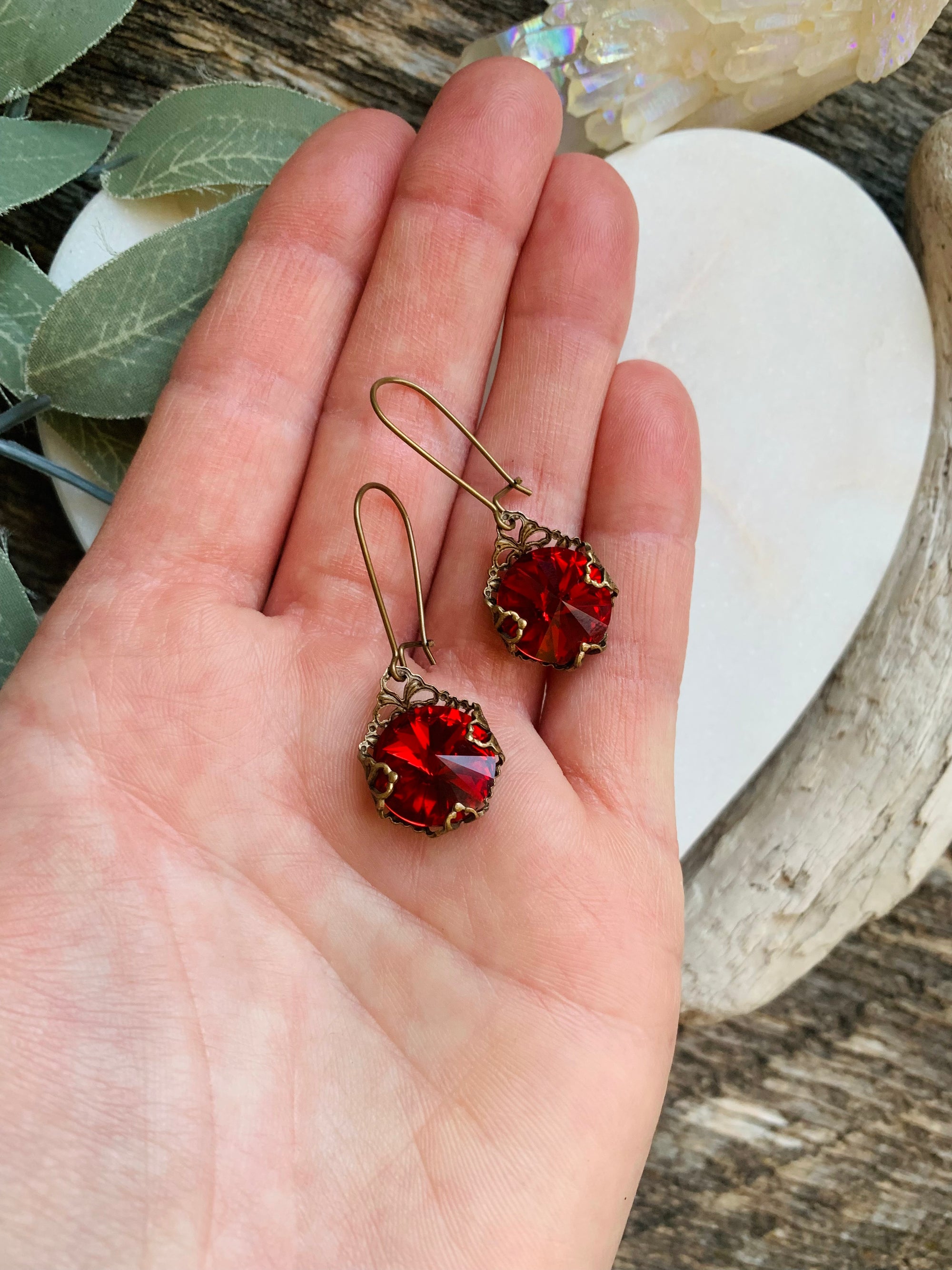Scarlet Crystal Filigree Earrings