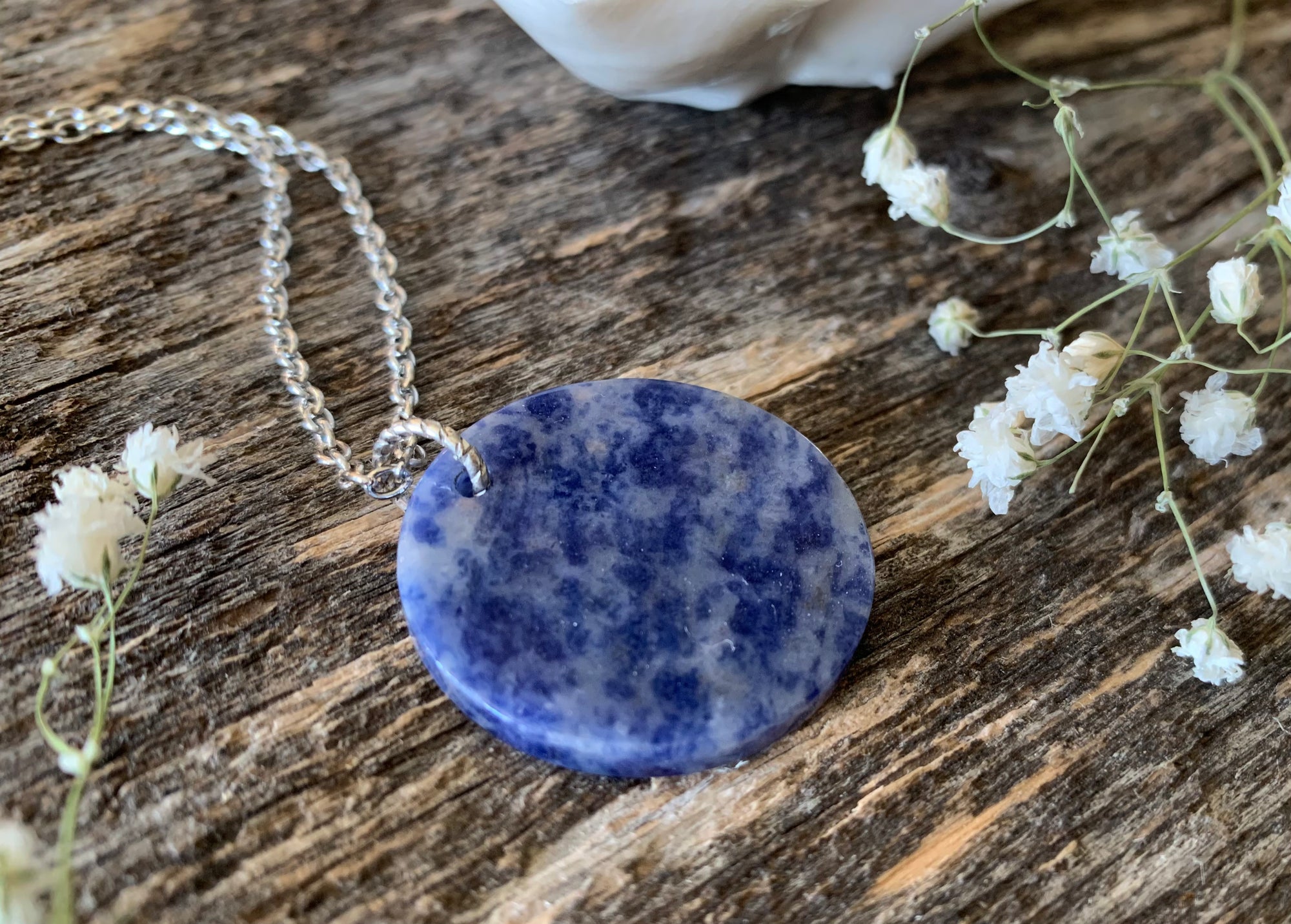 Blue Sodalite Gemstone Coin Necklace