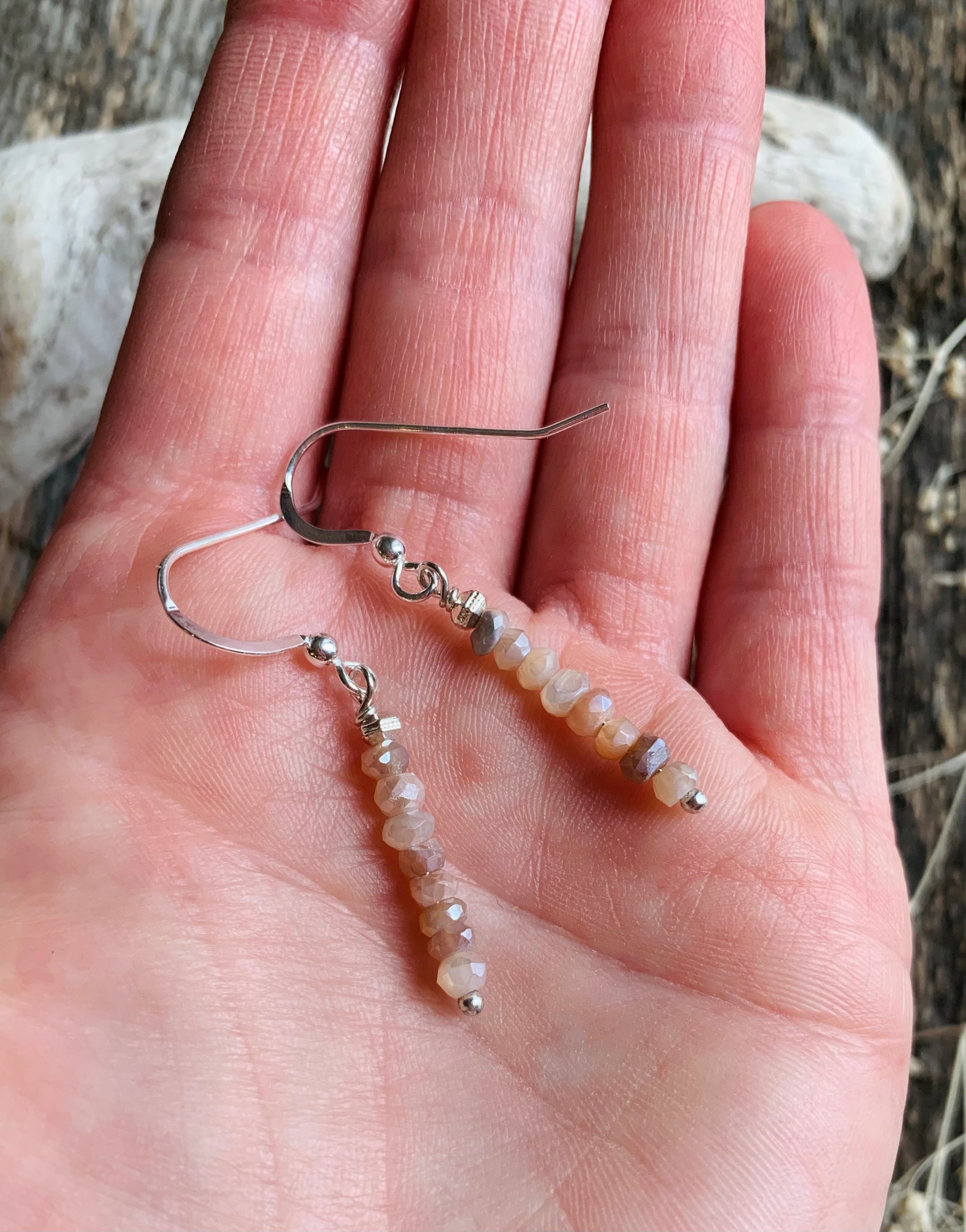 Petite Peach Moonstone Dangle Earrings