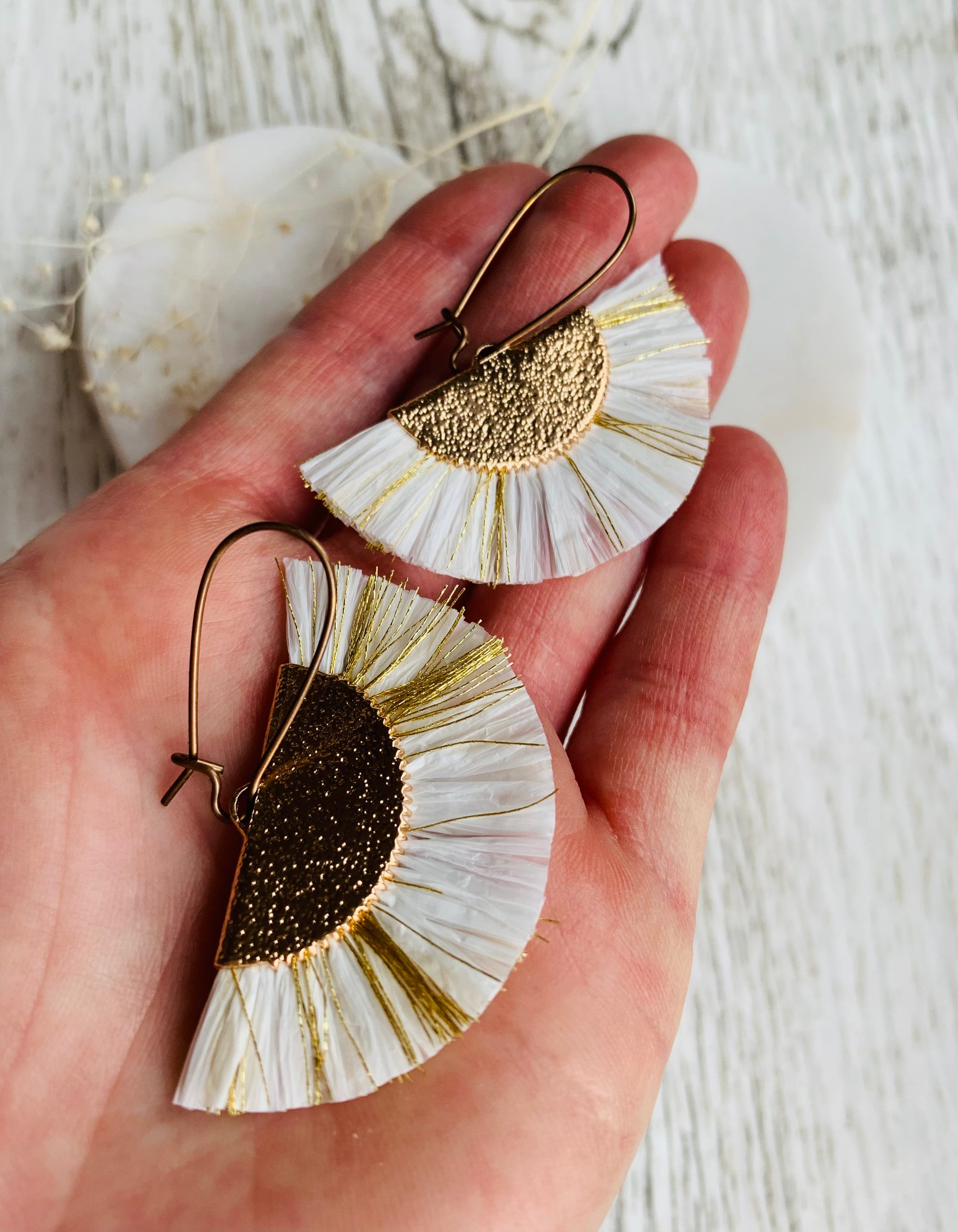 White Fan Earrings