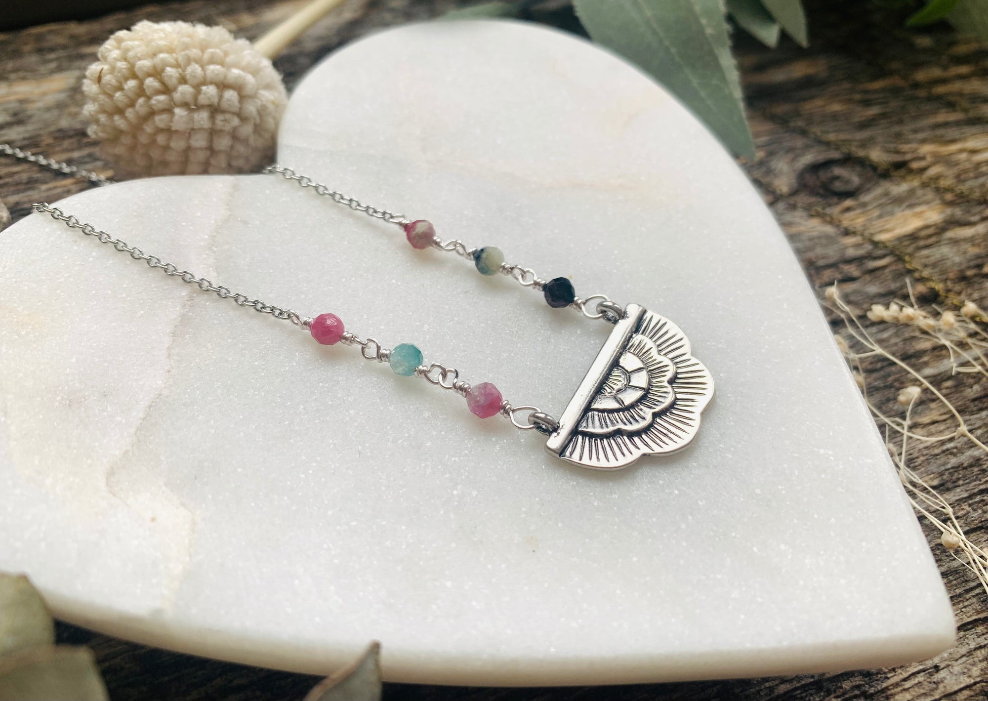 Rainbow Tourmaline Fan Necklace
