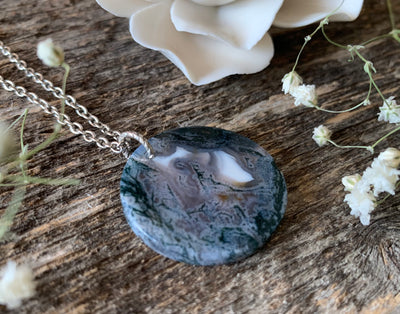 Moss Agate Gemstone Coin Necklace