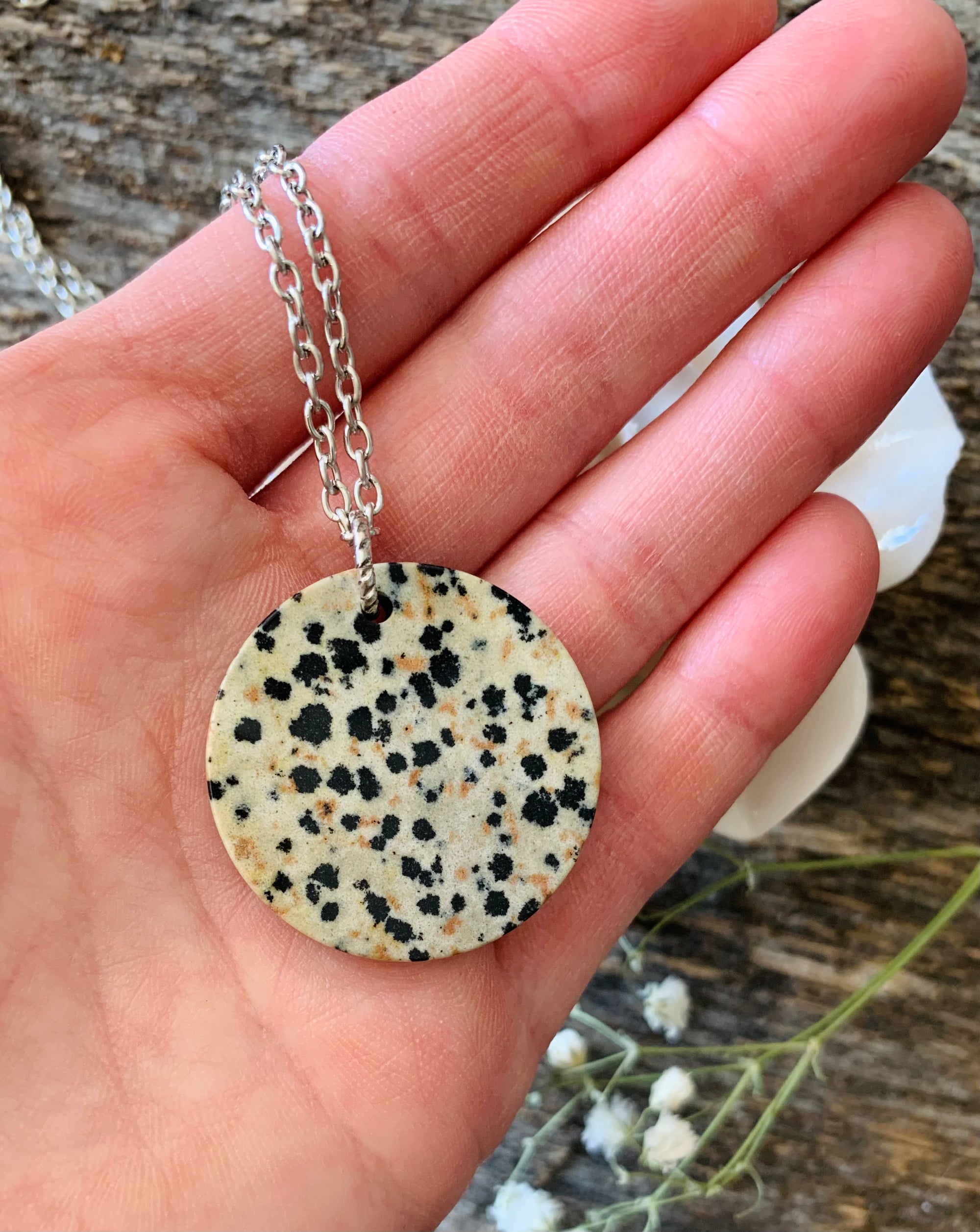 Dalmatian Jasper Gemstone Coin Necklace Sarah Reid Designs