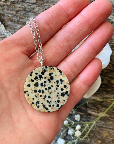 Dalmatian Jasper Gemstone Coin Necklace