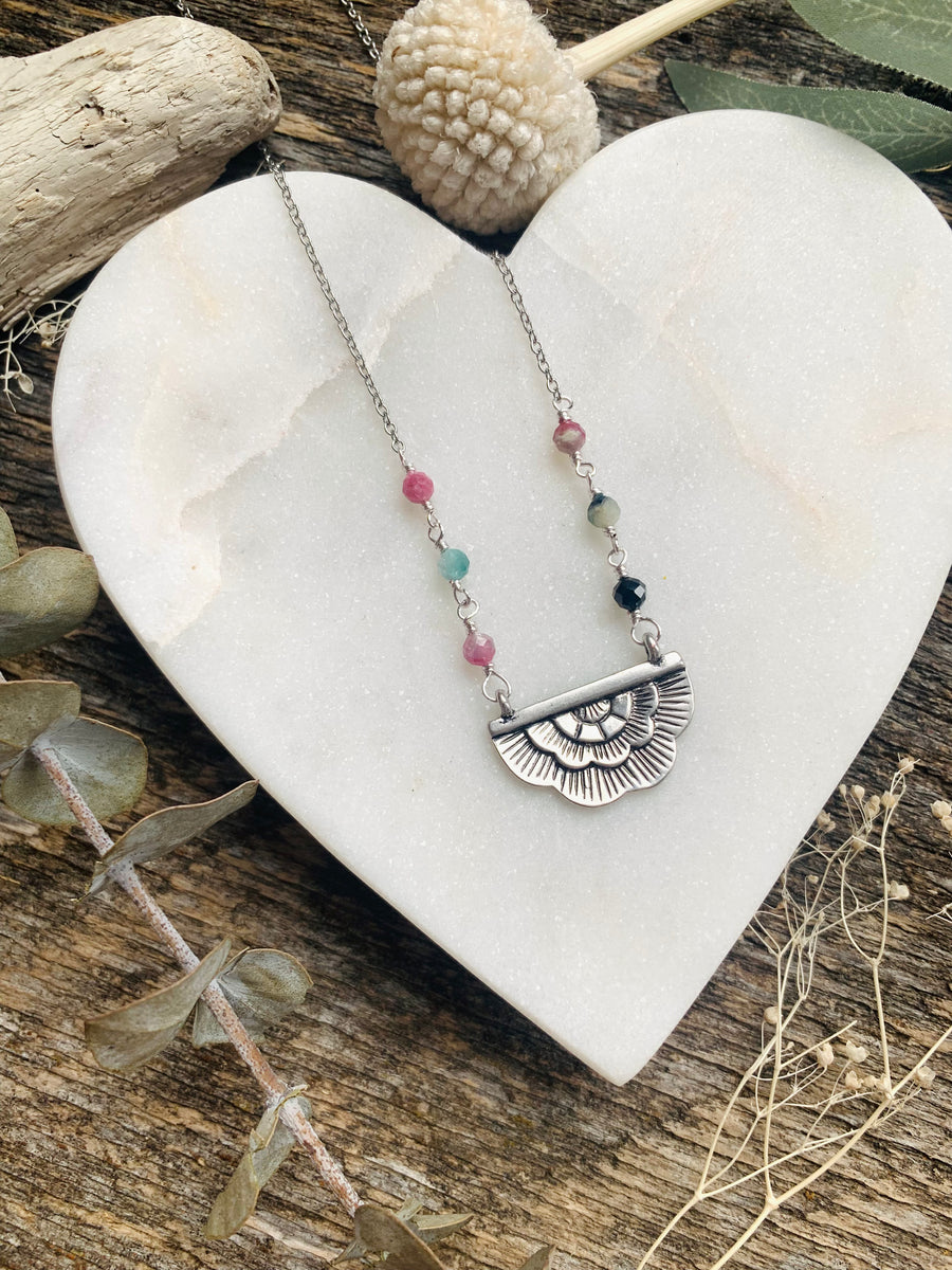 Rainbow Tourmaline Fan Necklace