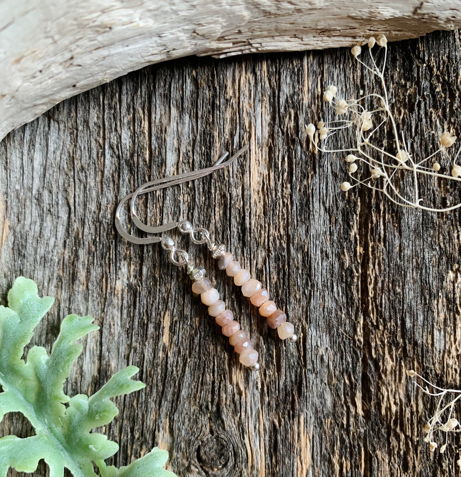 Petite Peach Moonstone Dangle Earrings
