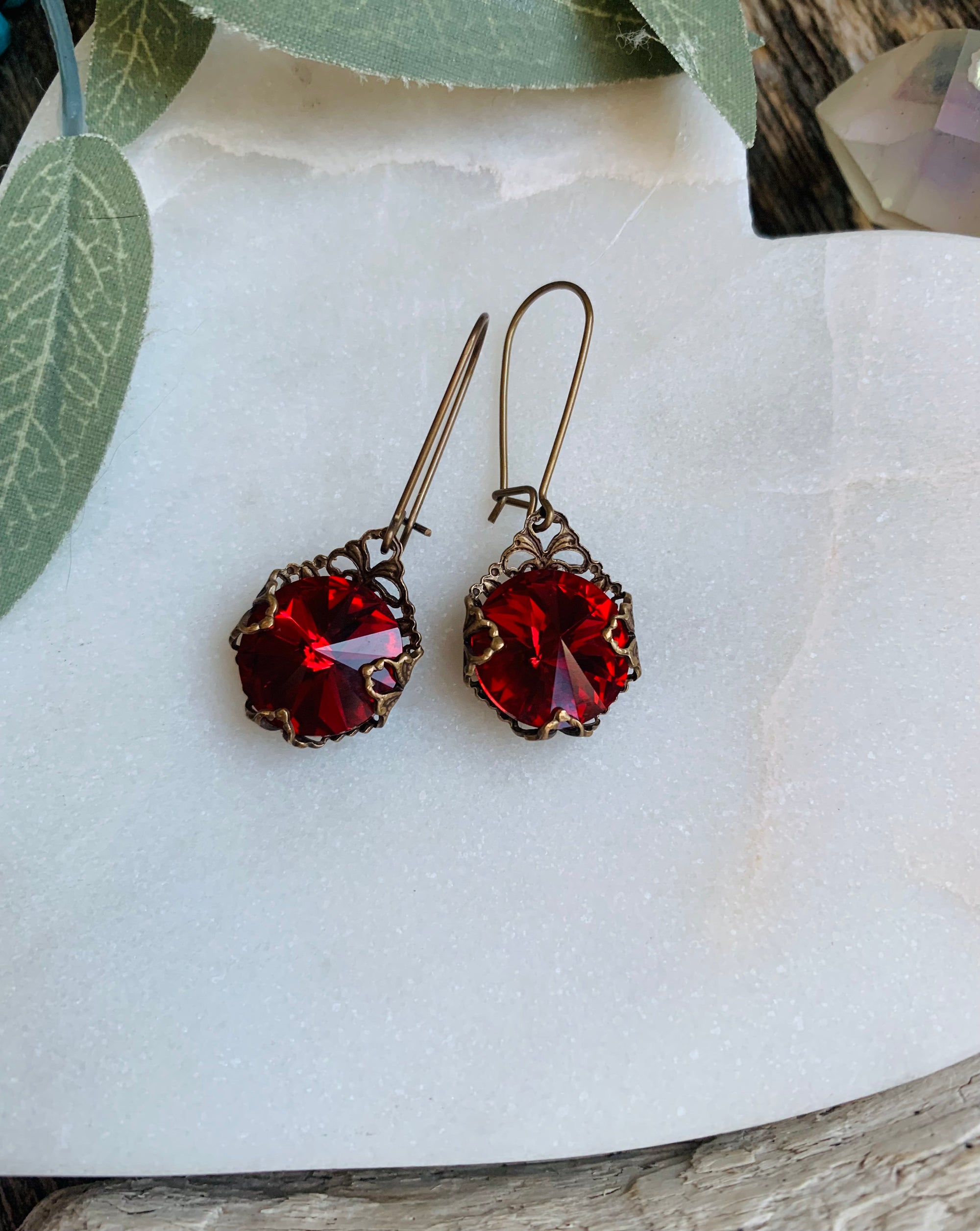 Scarlet Crystal Filigree Earrings
