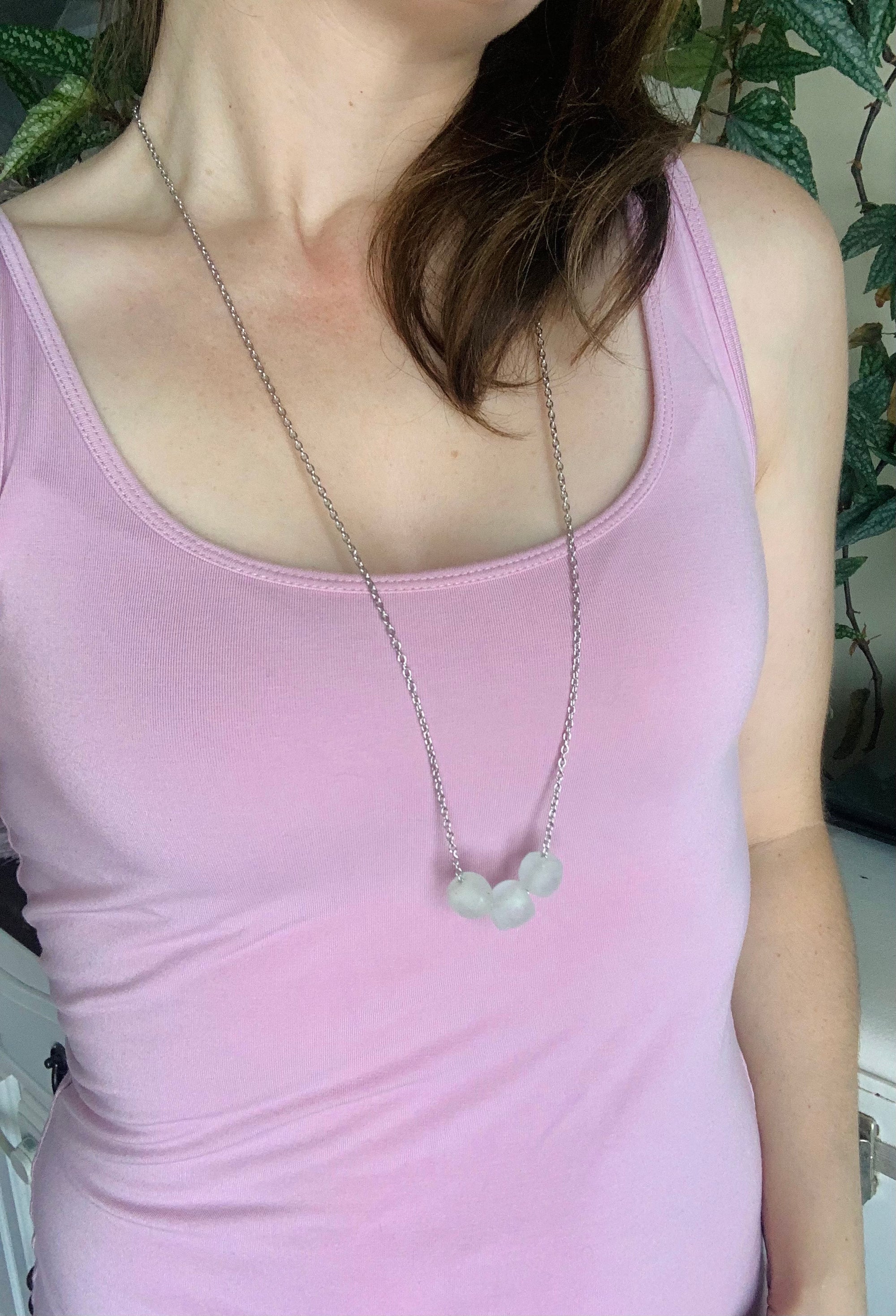 Pink & Blue African Glass Necklace