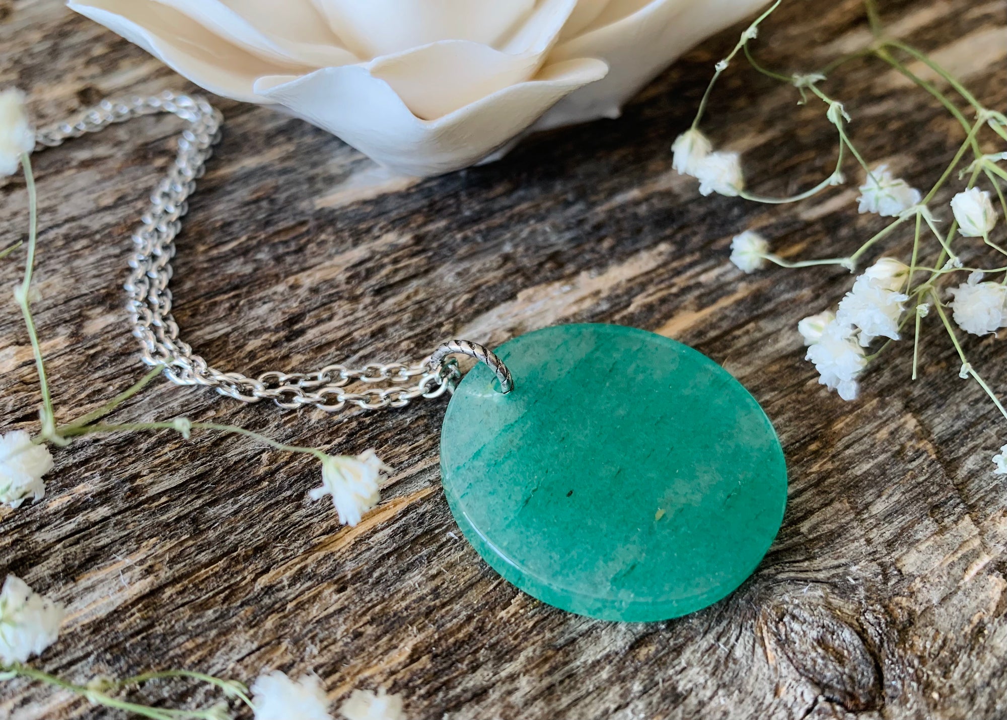 Green Aventurine Gemstone Coin Necklace